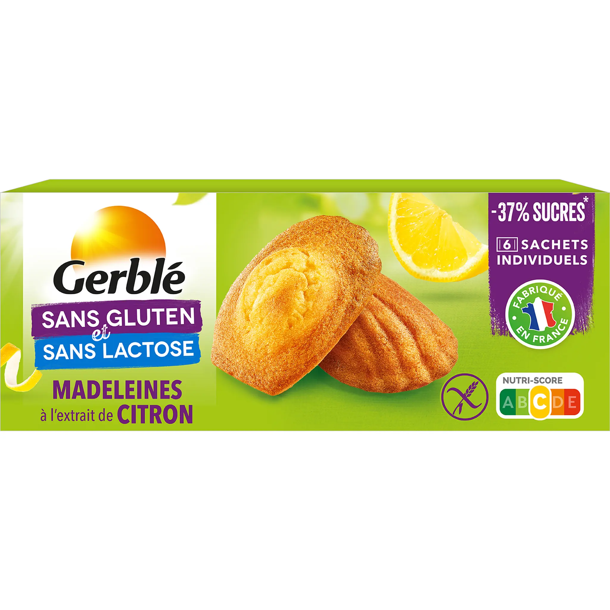 GERBLE SANS GLUTEN Madeleines à l'extrait de citron 6 sachets individuels