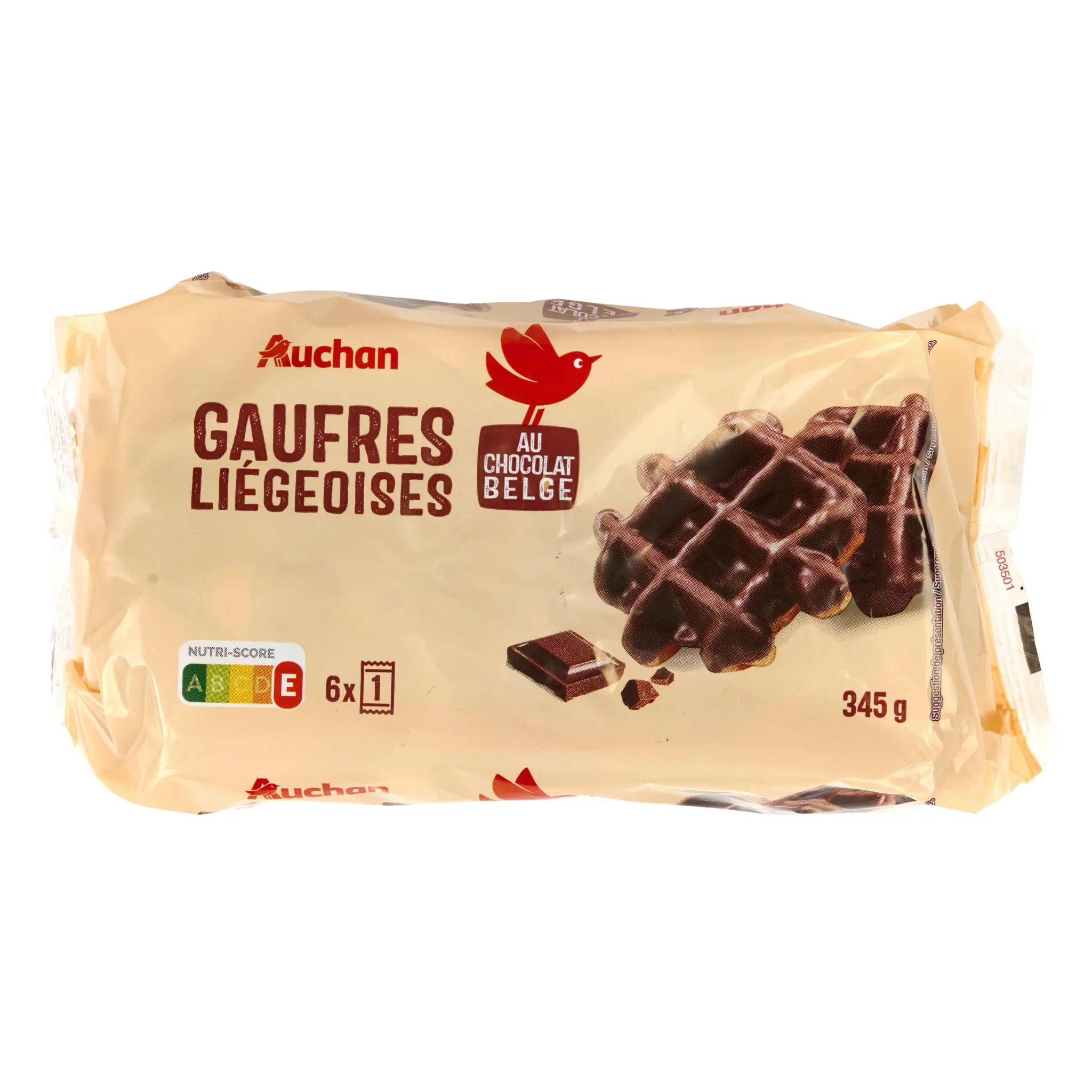AUCHAN Gaufres liégeoises nappées au chocolat belge sachets individuels
