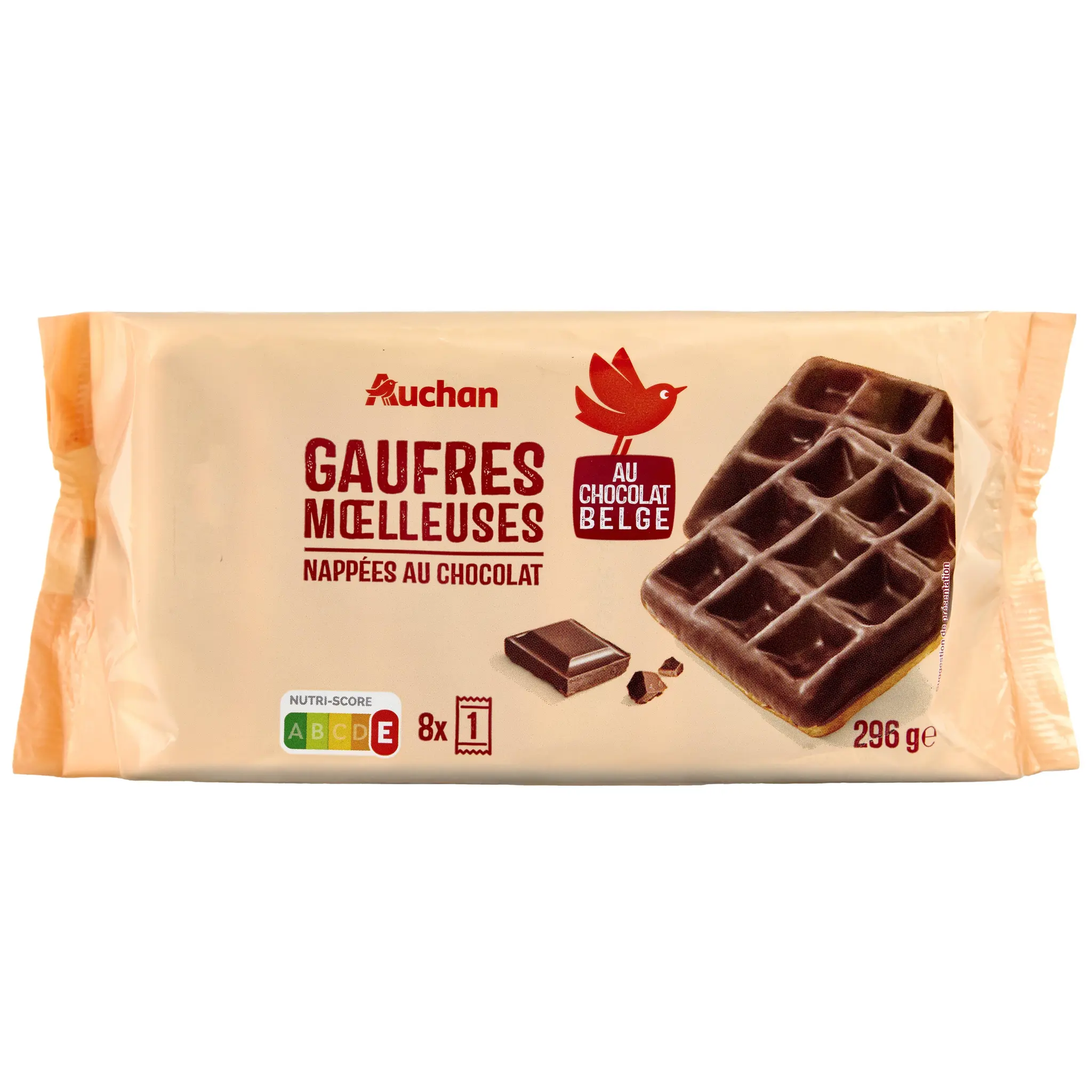 AUCHAN Gaufres moelleuses nappées au chocolat belge sachets individuels
