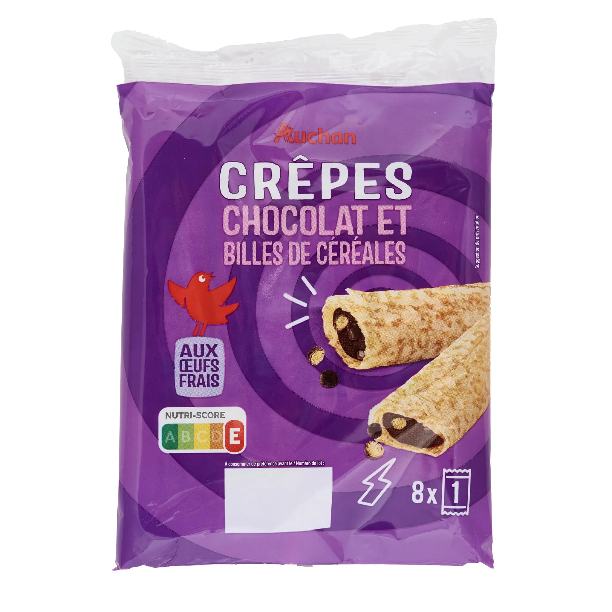 AUCHAN Crêpes fourrées chocolat et billes de céréales sachets individuels