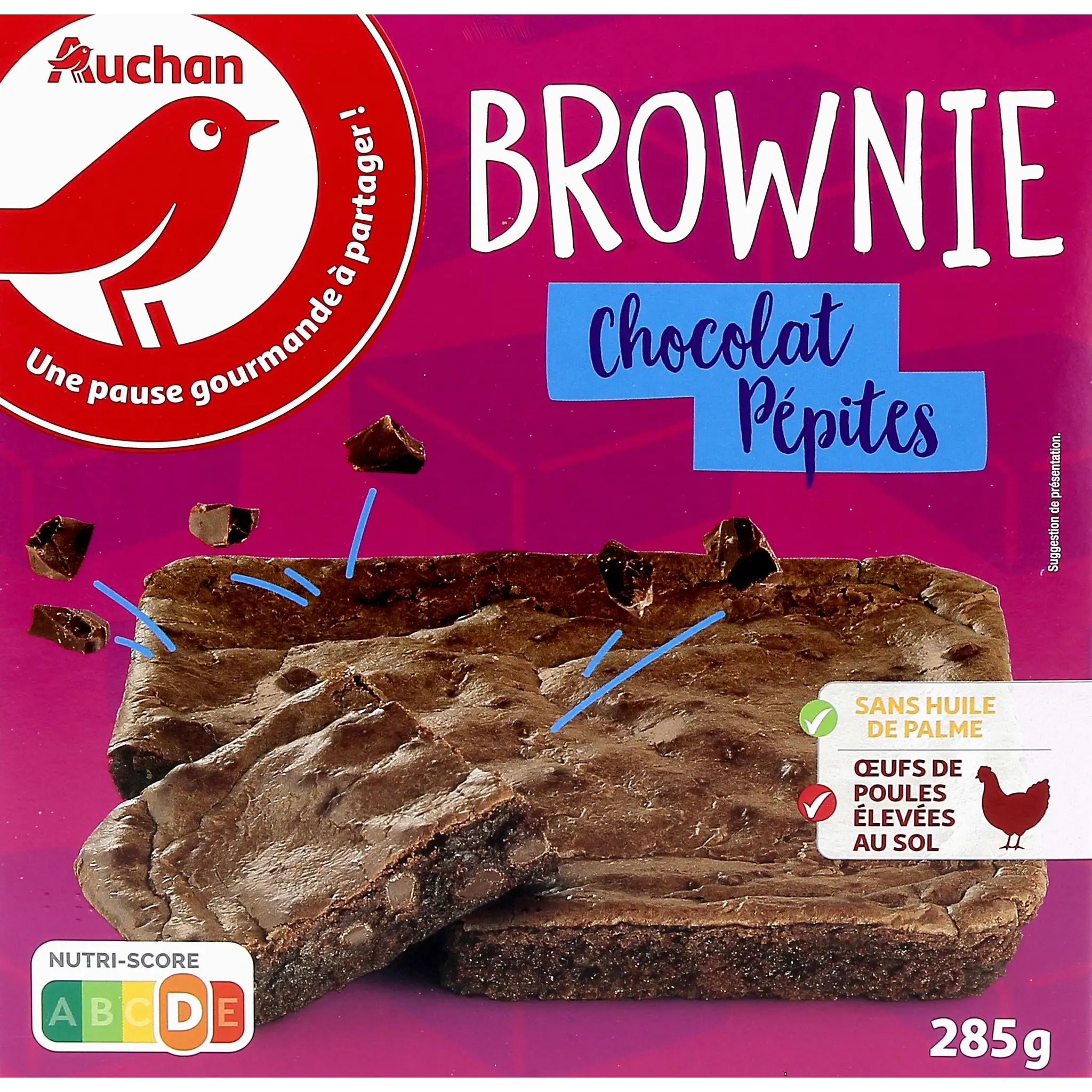 AUCHAN Brownie au chocolat et pépites sans huile de palme