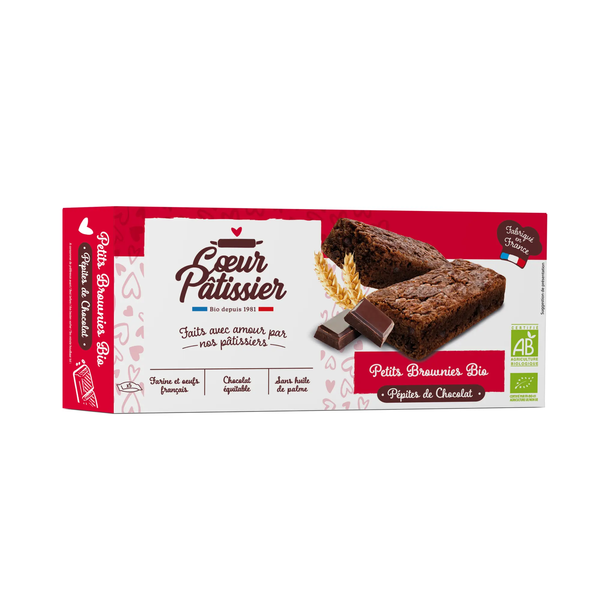 COEUR PATISSIER Petits brownies bio aux pépites de chocolat sans huile de palme