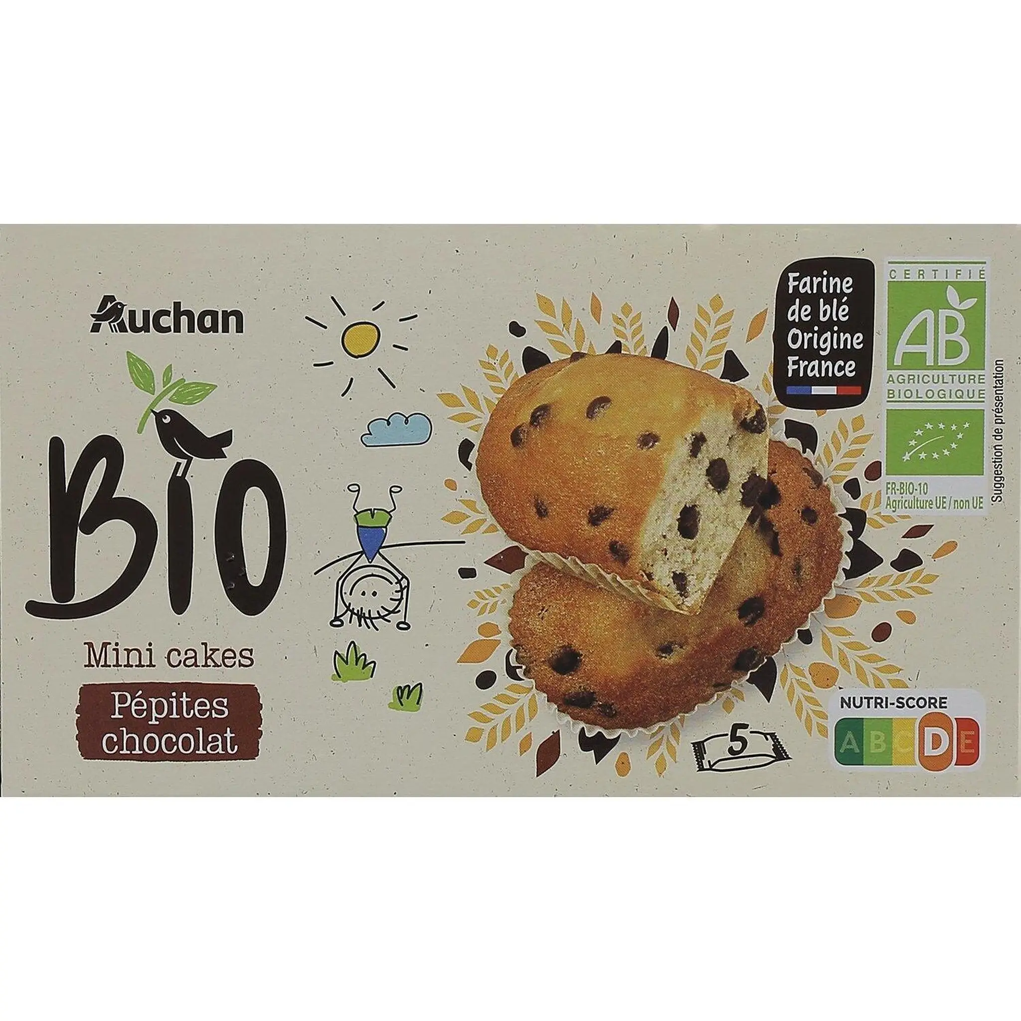 AUCHAN BIO Mini cakes aux pépites de chocolat sachets individuels