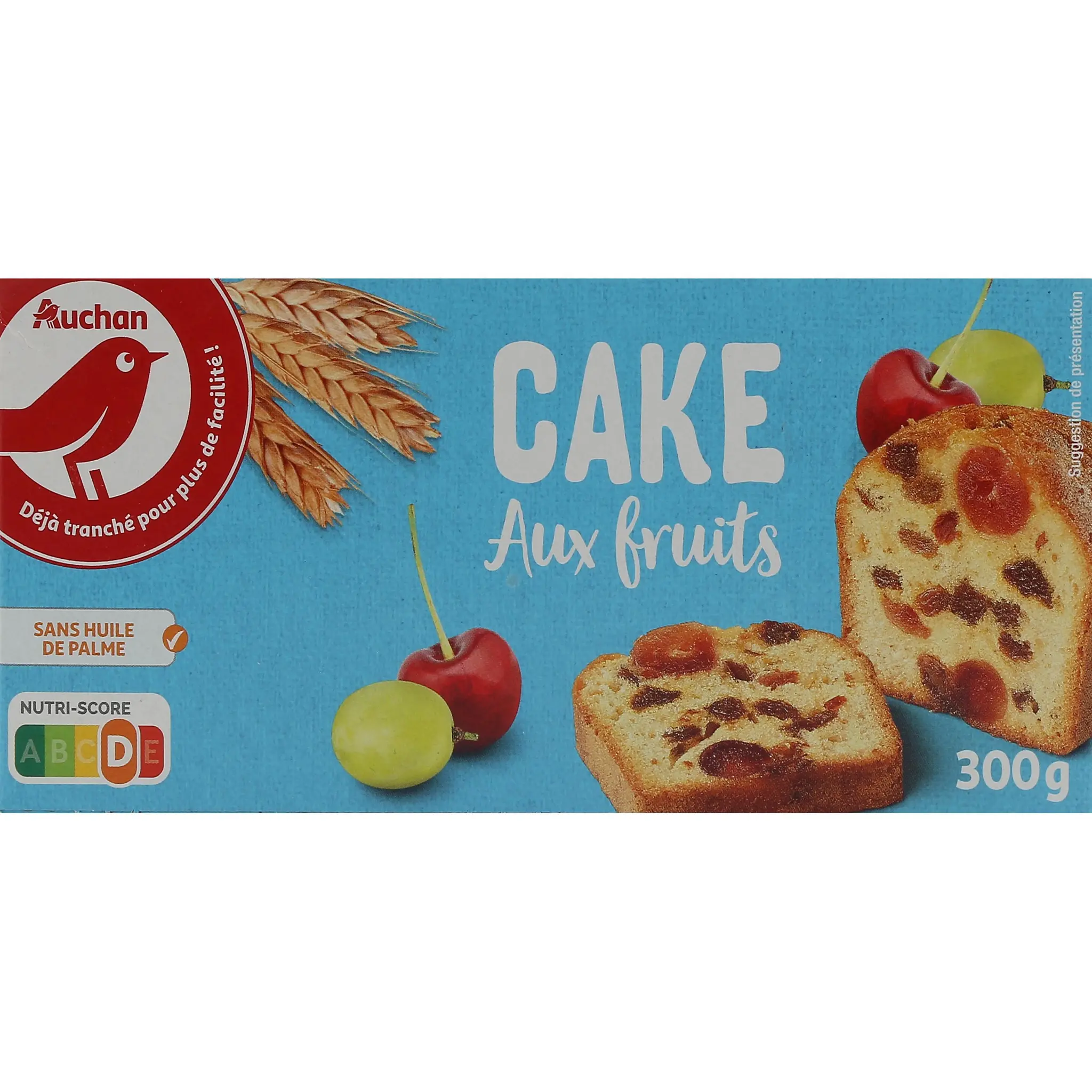 AUCHAN Cake aux fruits sans huile de palme prétranché