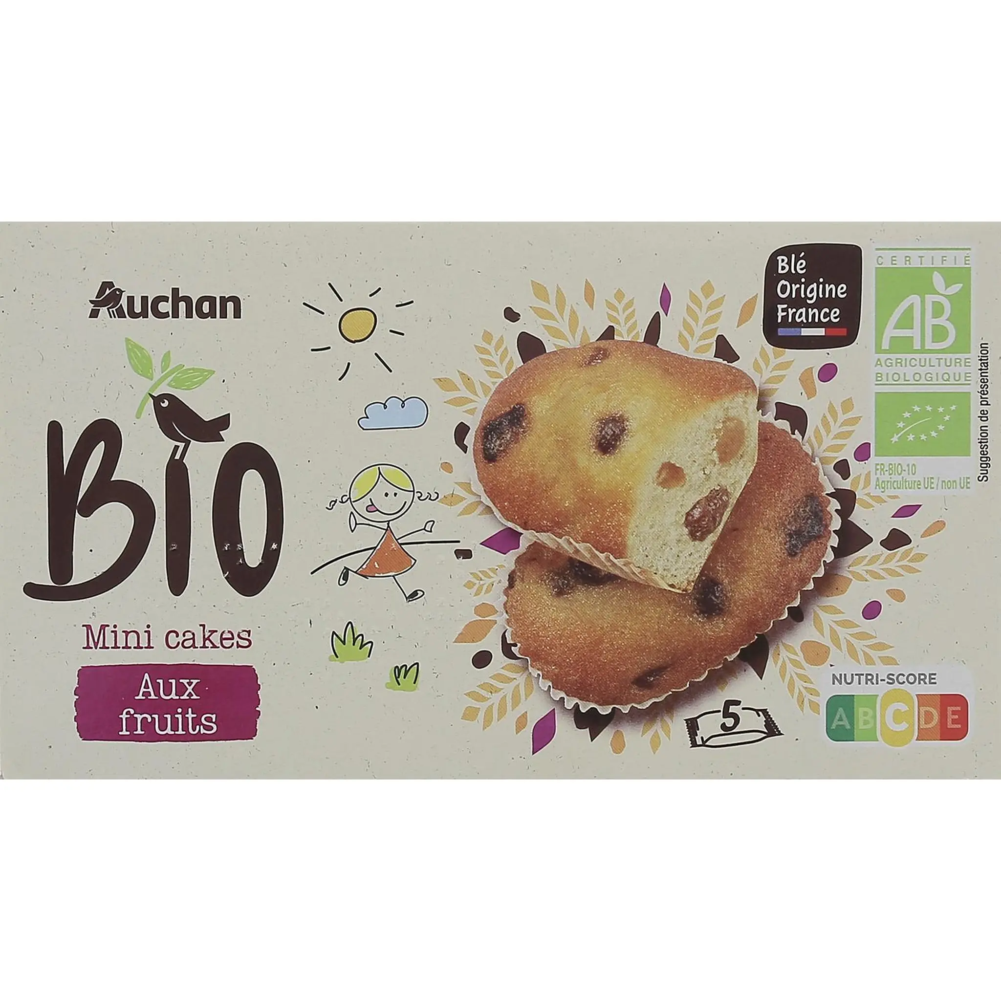 AUCHAN BIO Mini cakes aux pépites de fruits sachets individuels
