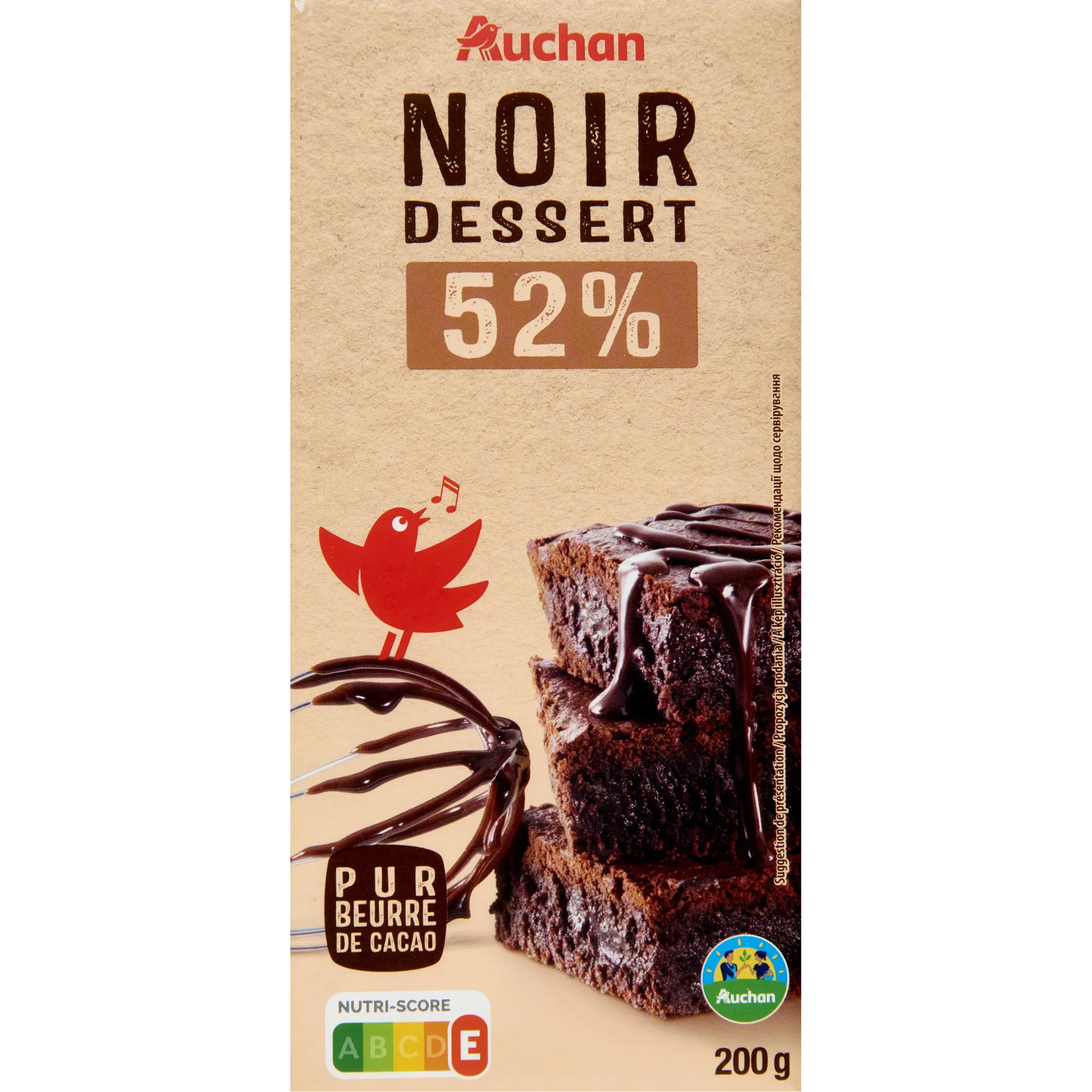 AUCHAN CULTIVONS LE BON Tablette de chocolat noir pâtissier 52% cacao