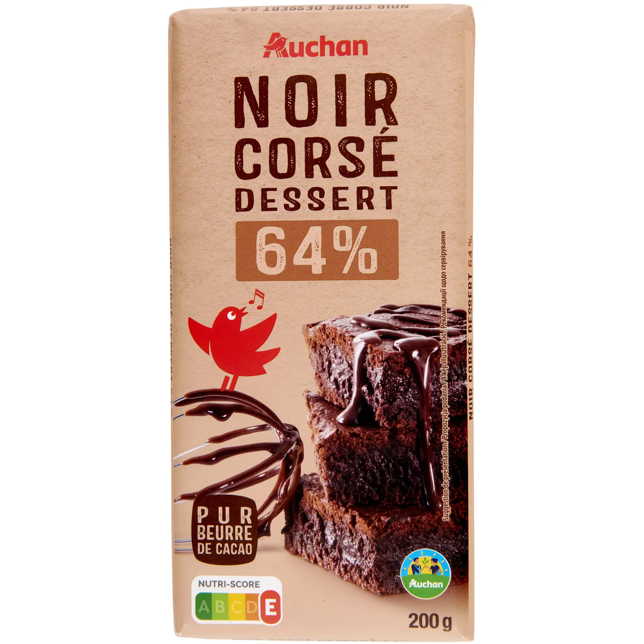 AUCHAN CULTIVONS LE BON Tablette de chocolat noir pâtissier corsé 64% cacao