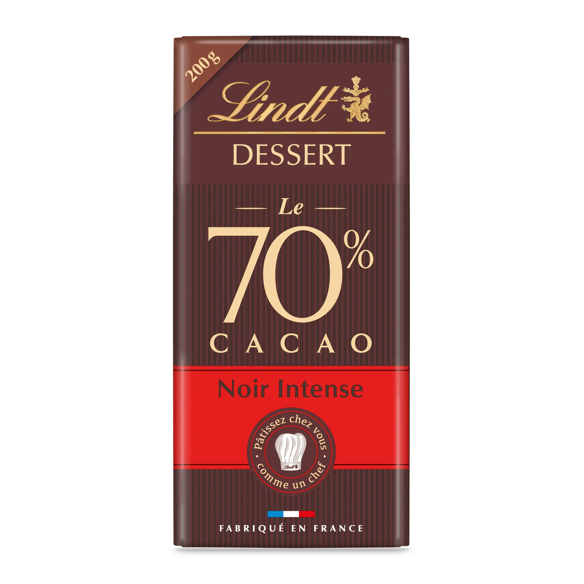 LINDT Dessert Tablette de chocolat noir intense 70% cacao pâtissier