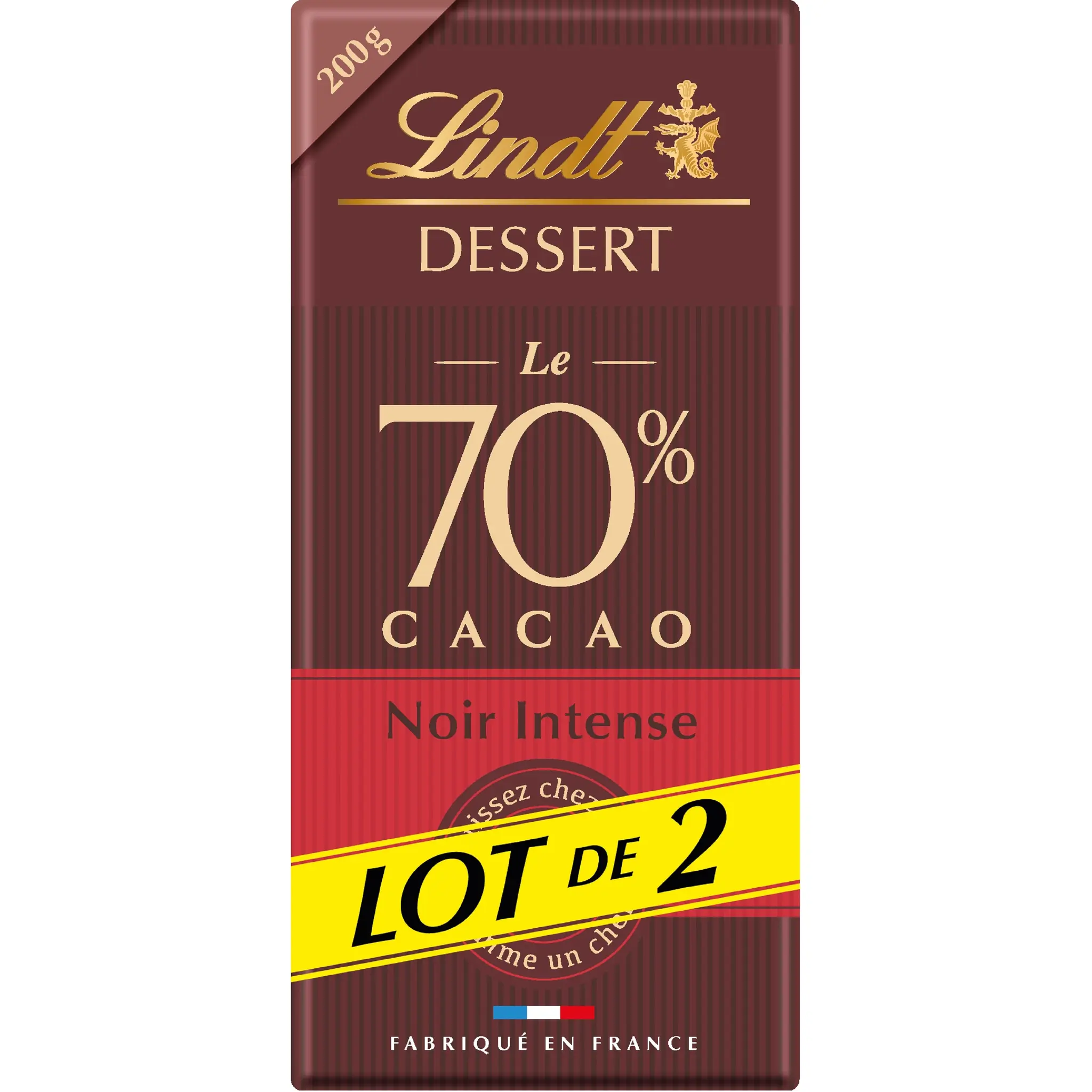 LINDT Dessert Tablette de chocolat noir intense 70% cacao