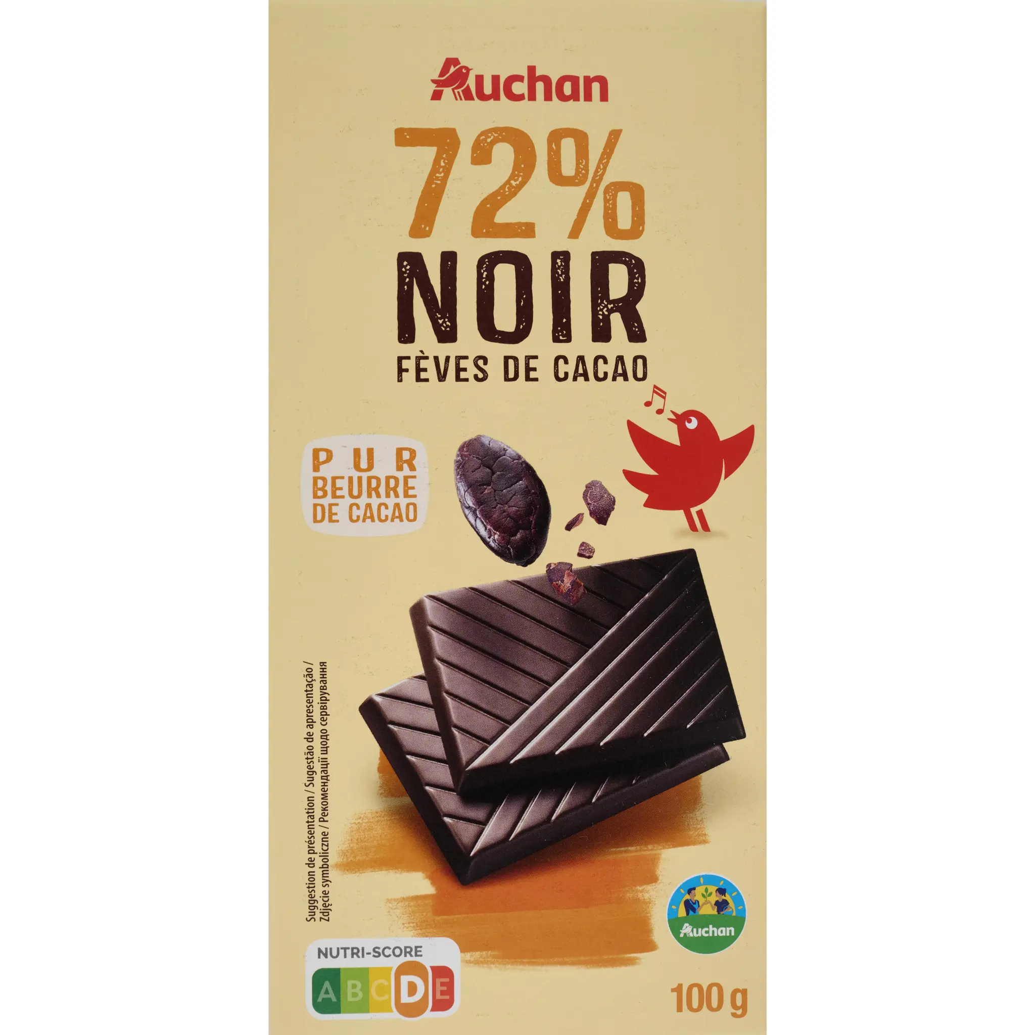 AUCHAN CULTIVONS LE BON Tablette de chocolat noir 72% fèves de cacao