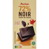 AUCHAN CULTIVONS LE BON Tablette de chocolat noir 72% fèves de cacao