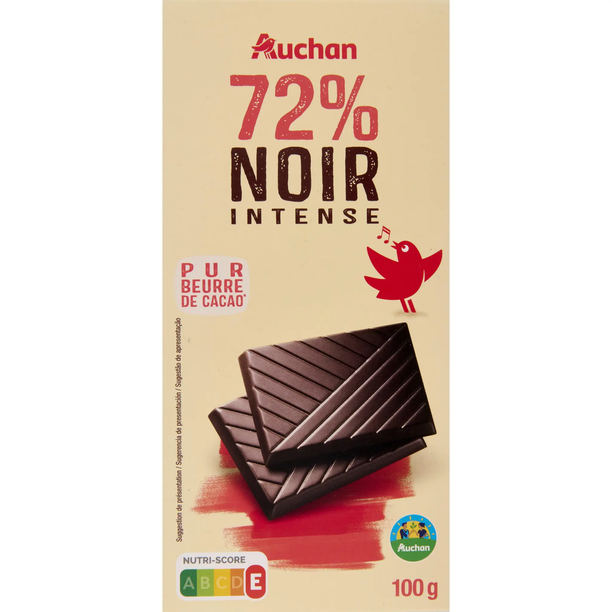 AUCHAN CULTIVONS LE BON Tablette de chocolat noir 72%