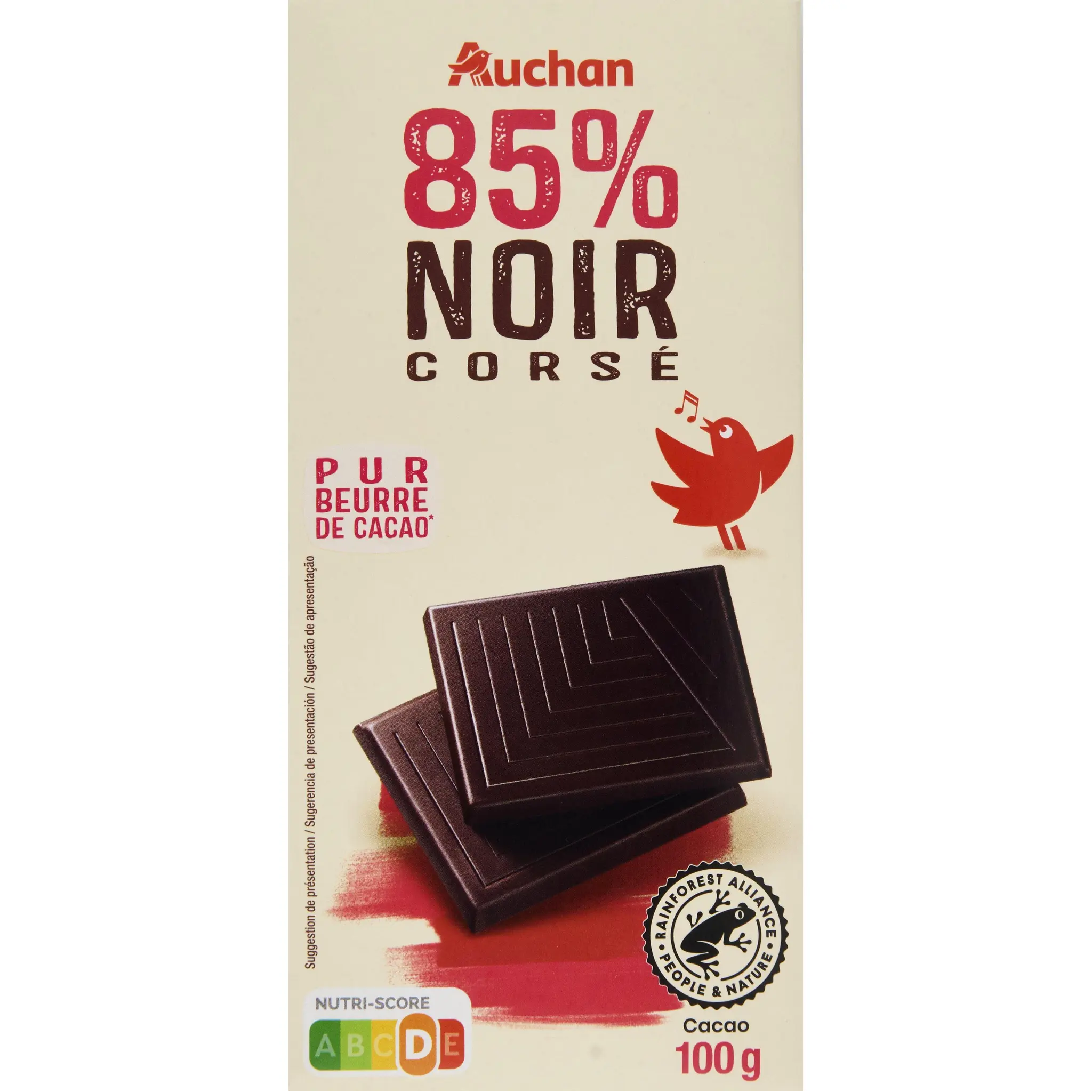 AUCHAN GOURMET Tablette de chocolat noir corsé 85% cacao