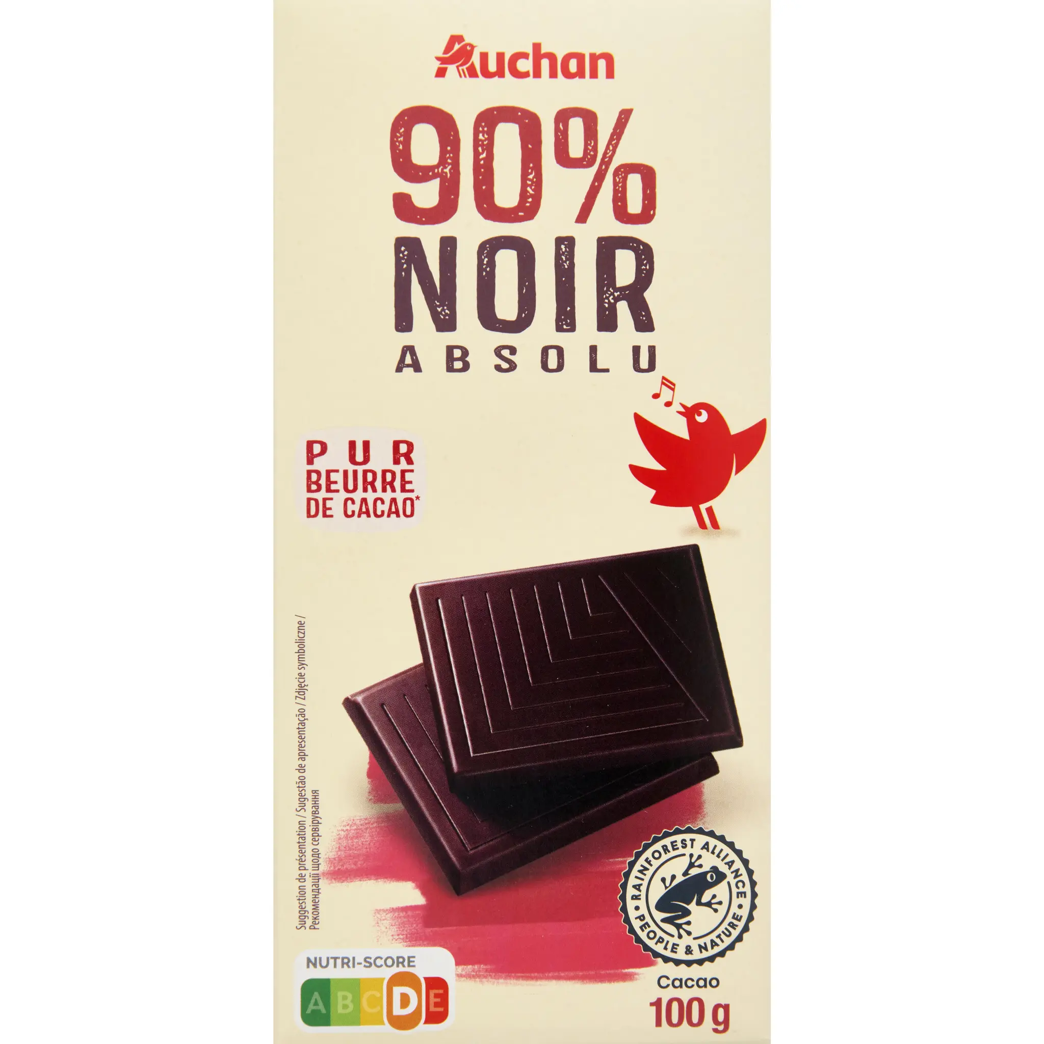 AUCHAN Tablette de chocolat noir absolu dégustation 90% cacao