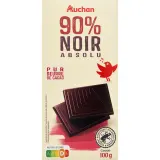 AUCHAN Tablette de chocolat noir absolu dégustation 90% cacao