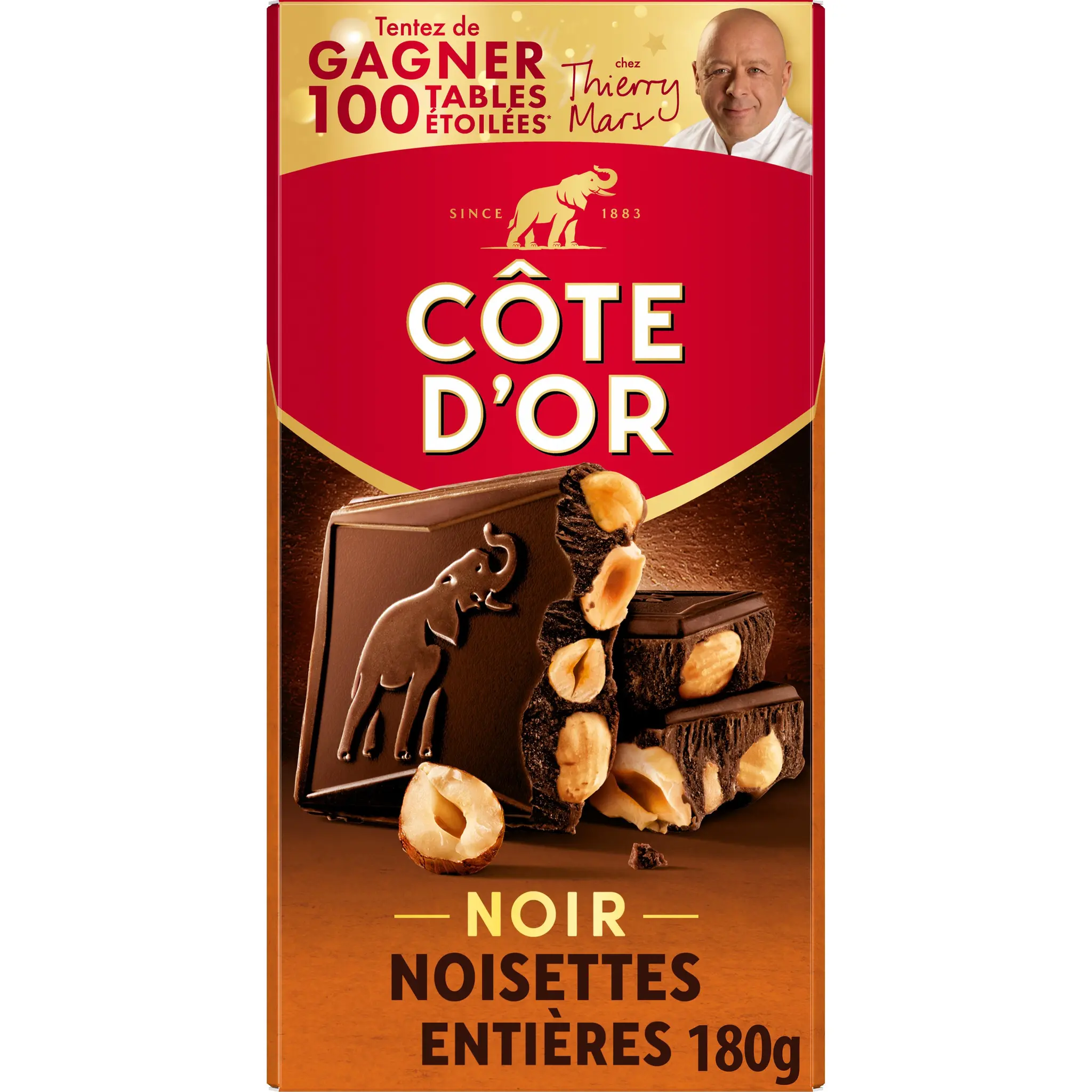 COTE D'OR Tablette de chocolat noir et noisettes entières