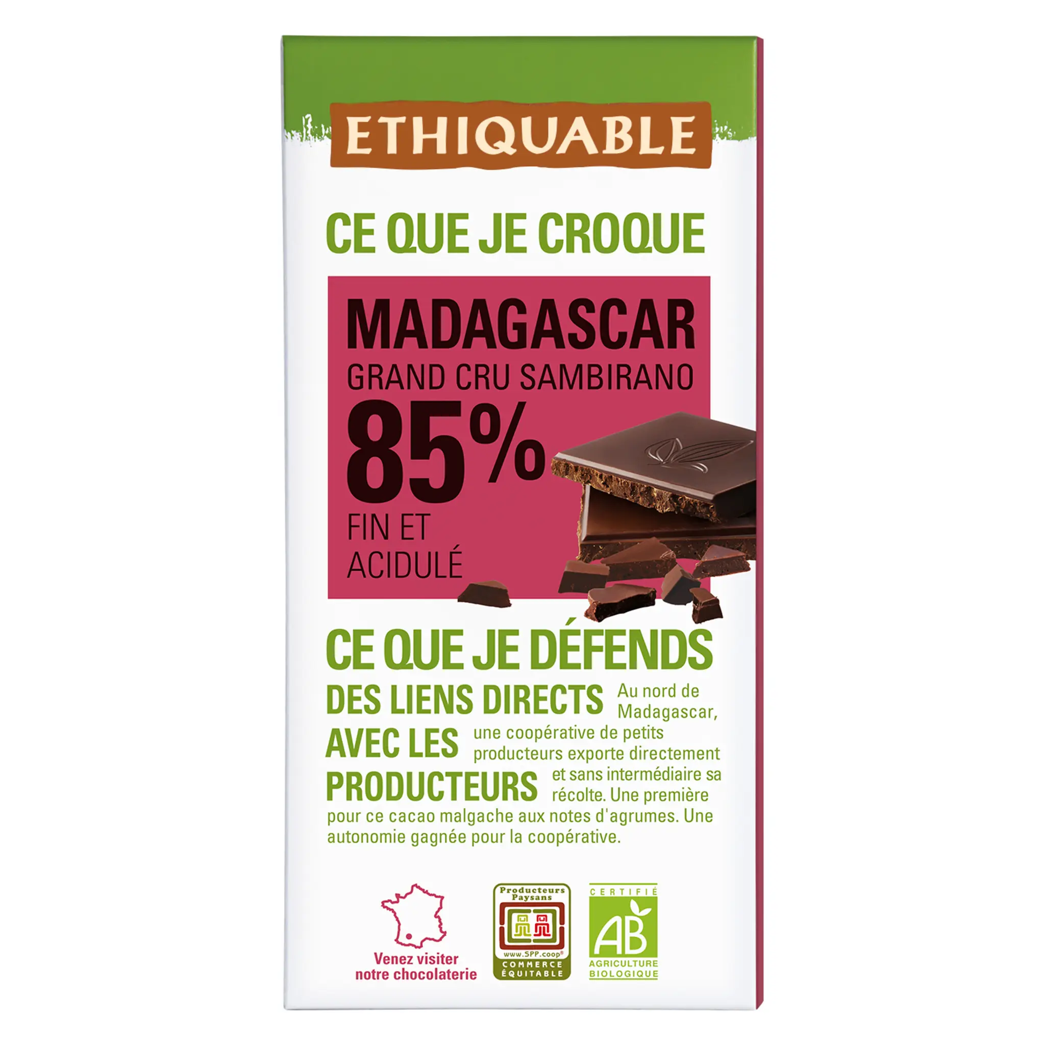 ETHIQUABLE Tablette de chocolat noir 85% bio de Madagascar