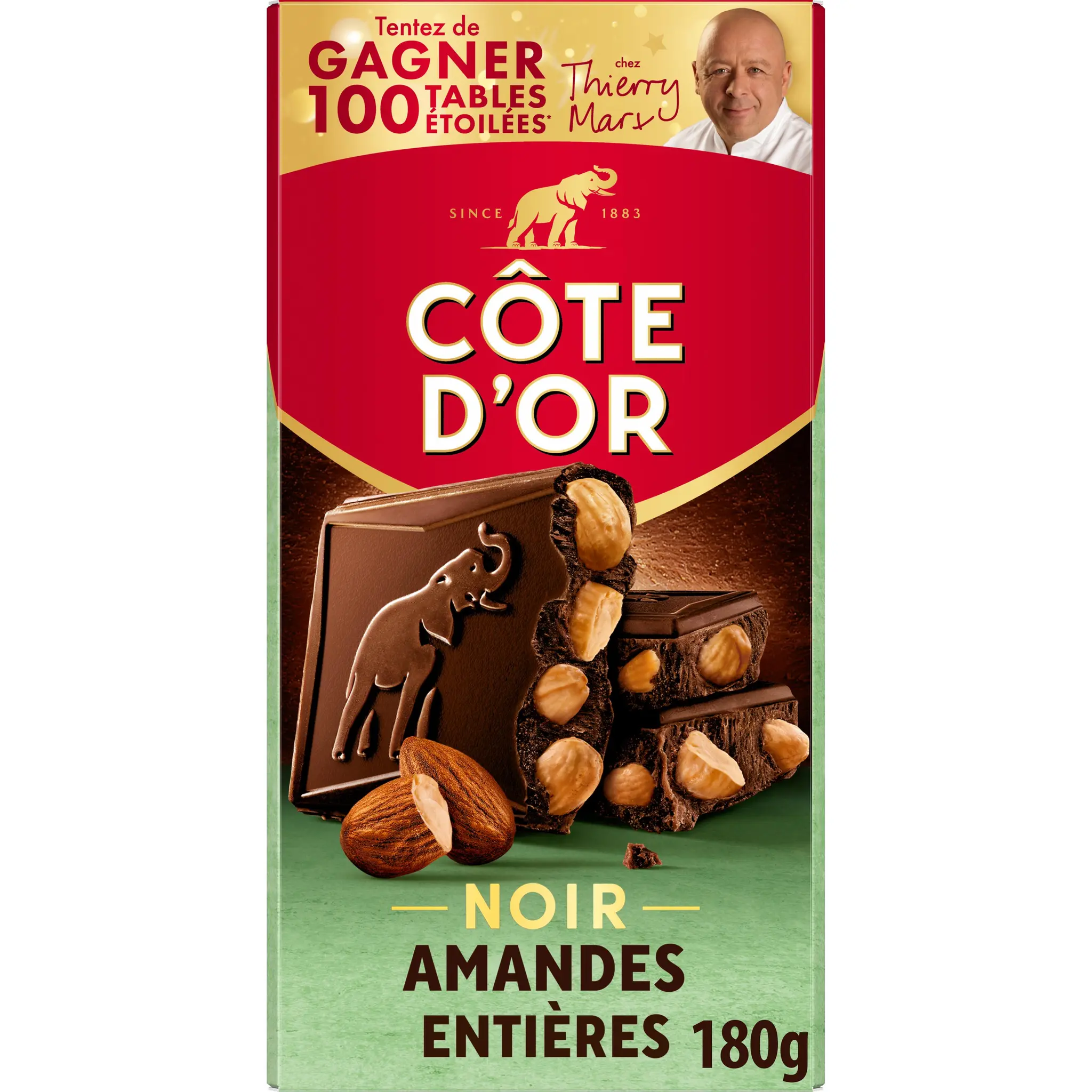 COTE D'OR Tablette de chocolat noir et amandes entières
