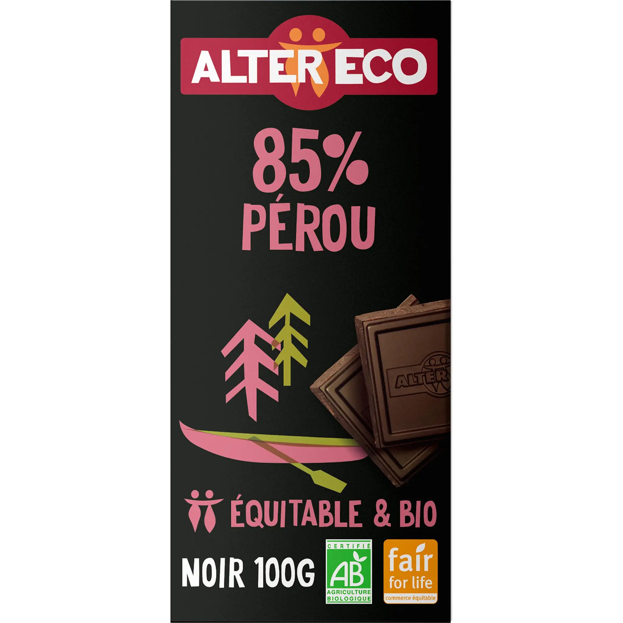 ALTER ECO Tablette de chocolat noir bio et équitable Pérou 85% cacao
