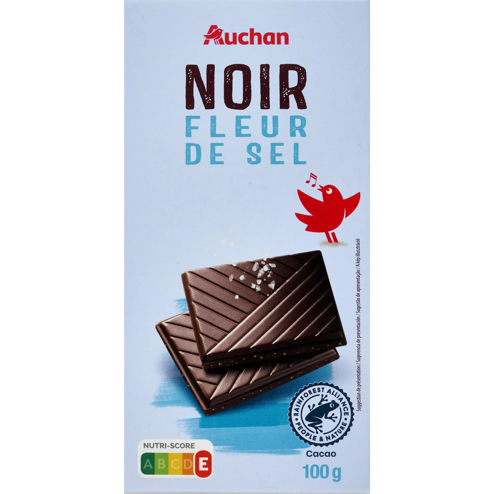 AUCHAN GOURMET Tablette de chocolat noir dégustation à la fleur de sel 47% cacao