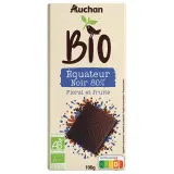 AUCHAN BIO CULTIVONS LE BON Tablette de chocolat noir 80% pur beurre de cacao d'Equateur bio