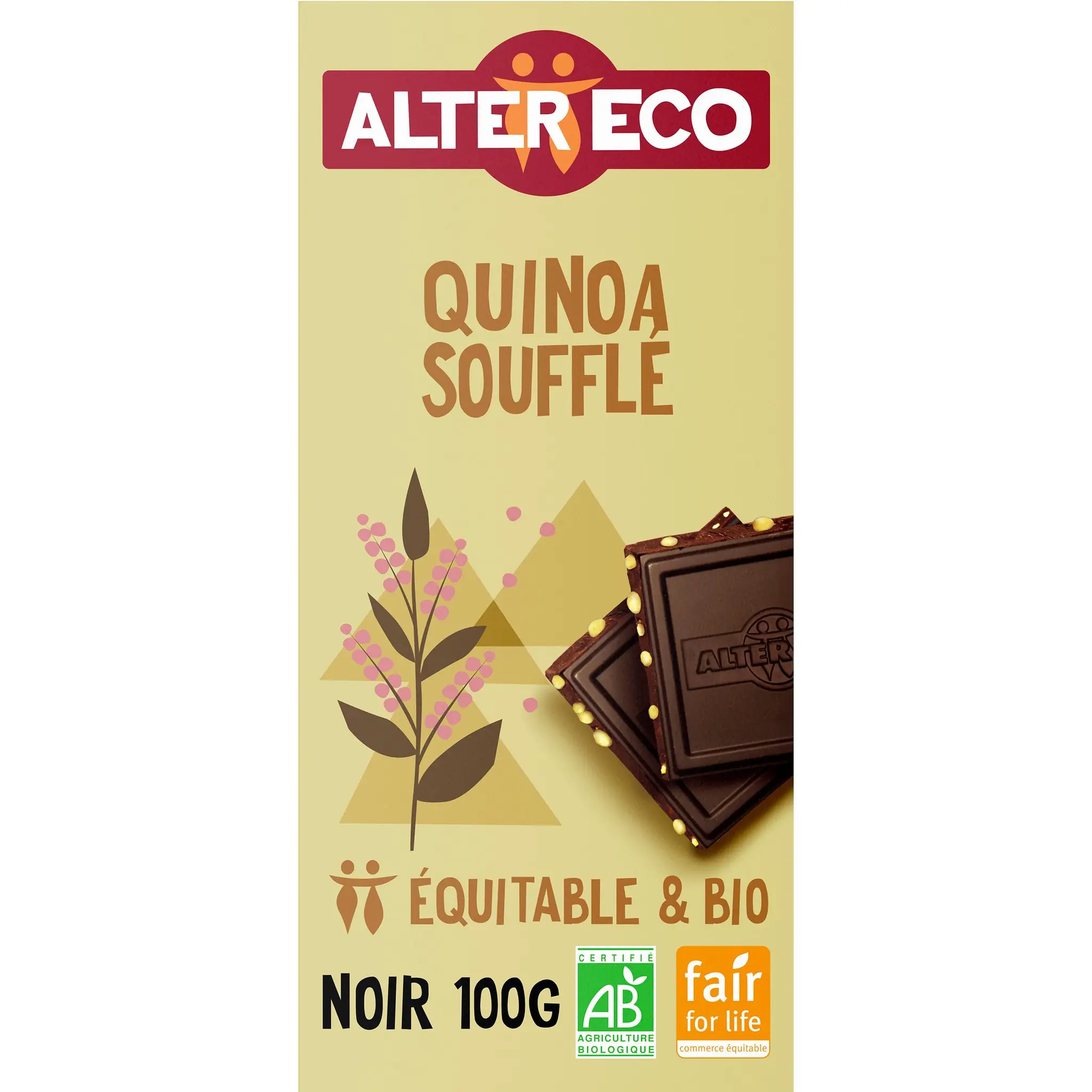 ALTER ECO Tablette de chocolat noir et quinoa soufflé bio et équitable du Pérou