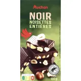 AUCHAN Tablette de chocolat noir et noisettes entières torréfiées