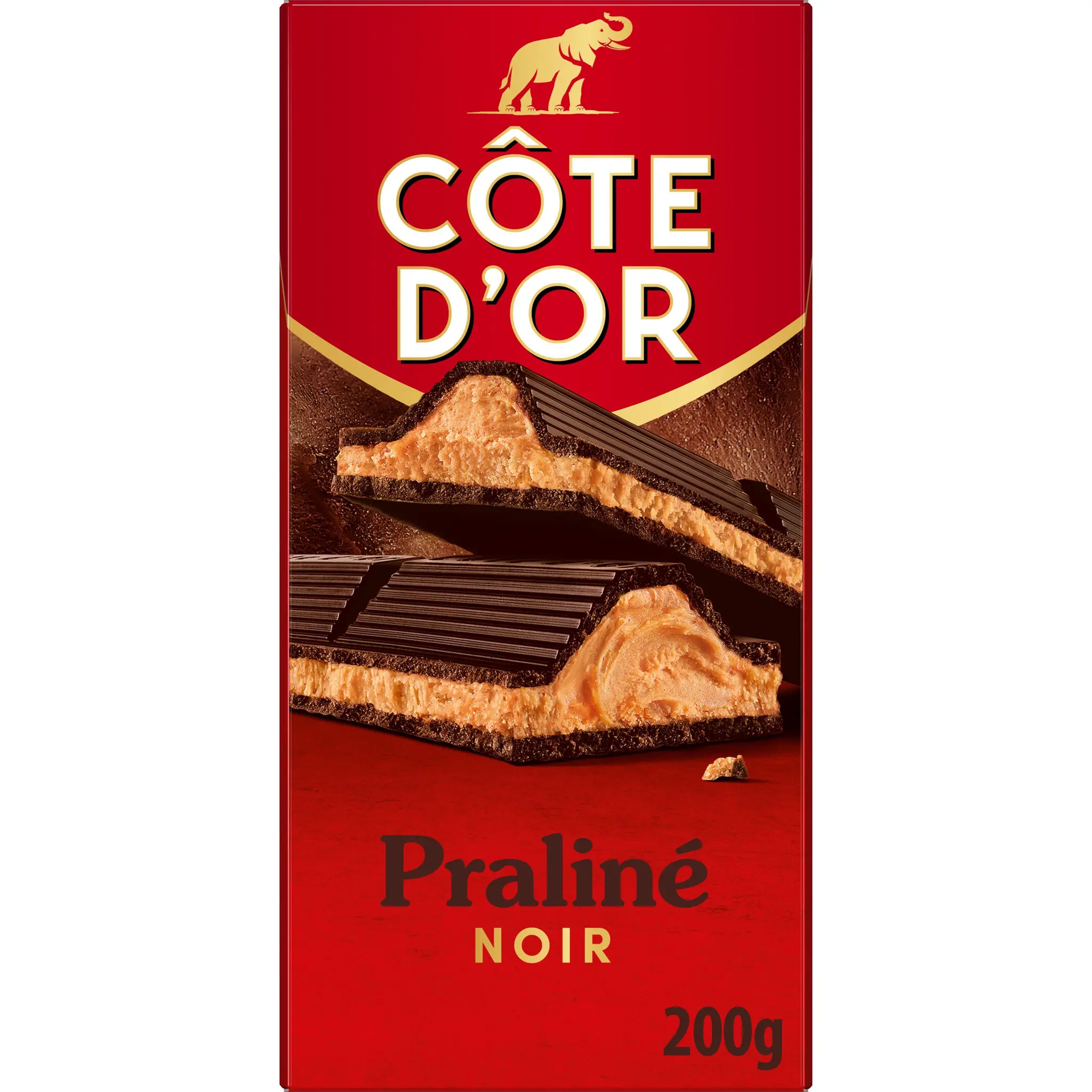 COTE D'OR Tablette de chocolat noir fourré fondant praliné