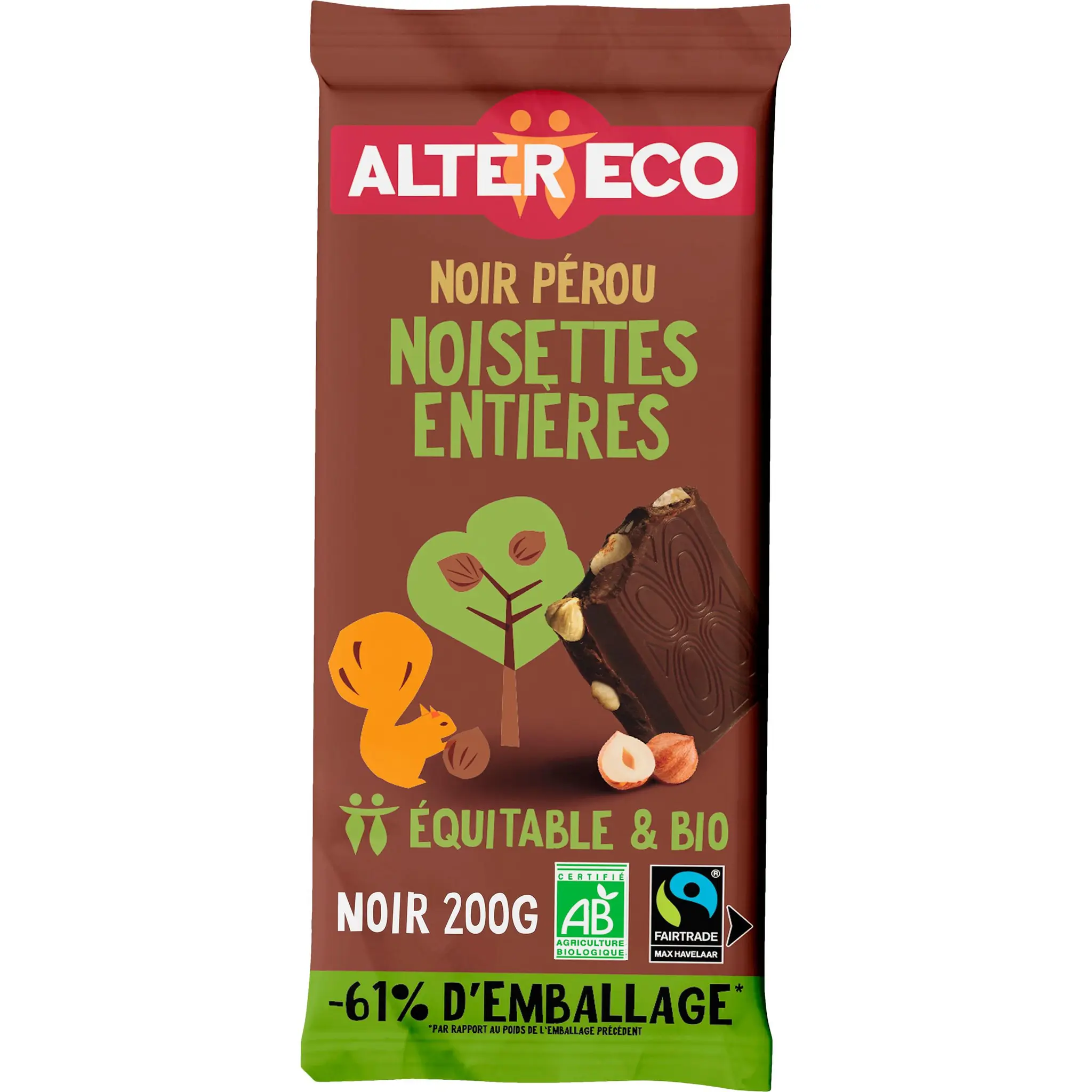 ALTER ECO Tablette de chocolat noir bio noisettes entières