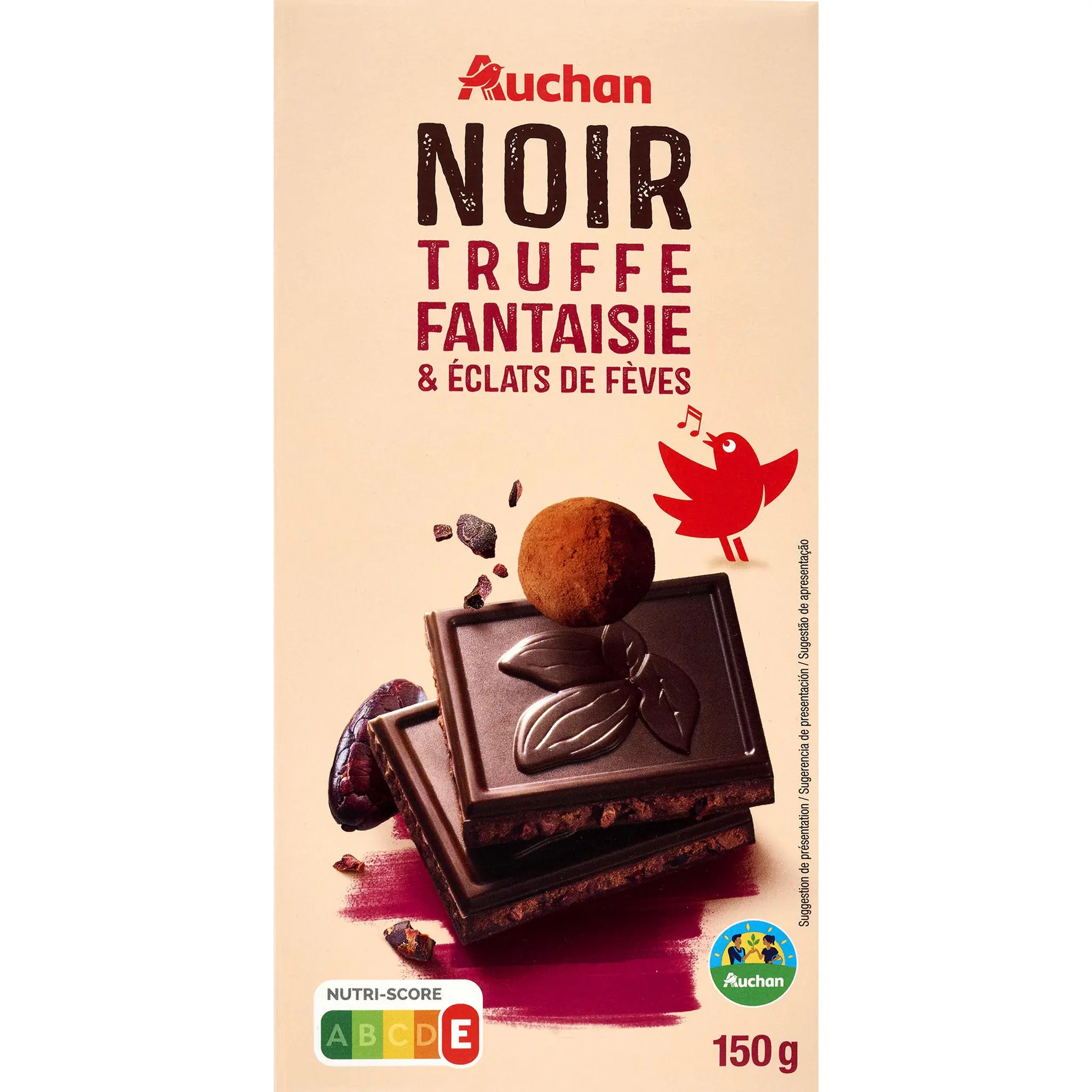 AUCHAN CULTIVONS LE BON Tablette de chocolat noir truffe fantaisie et éclats de fèves