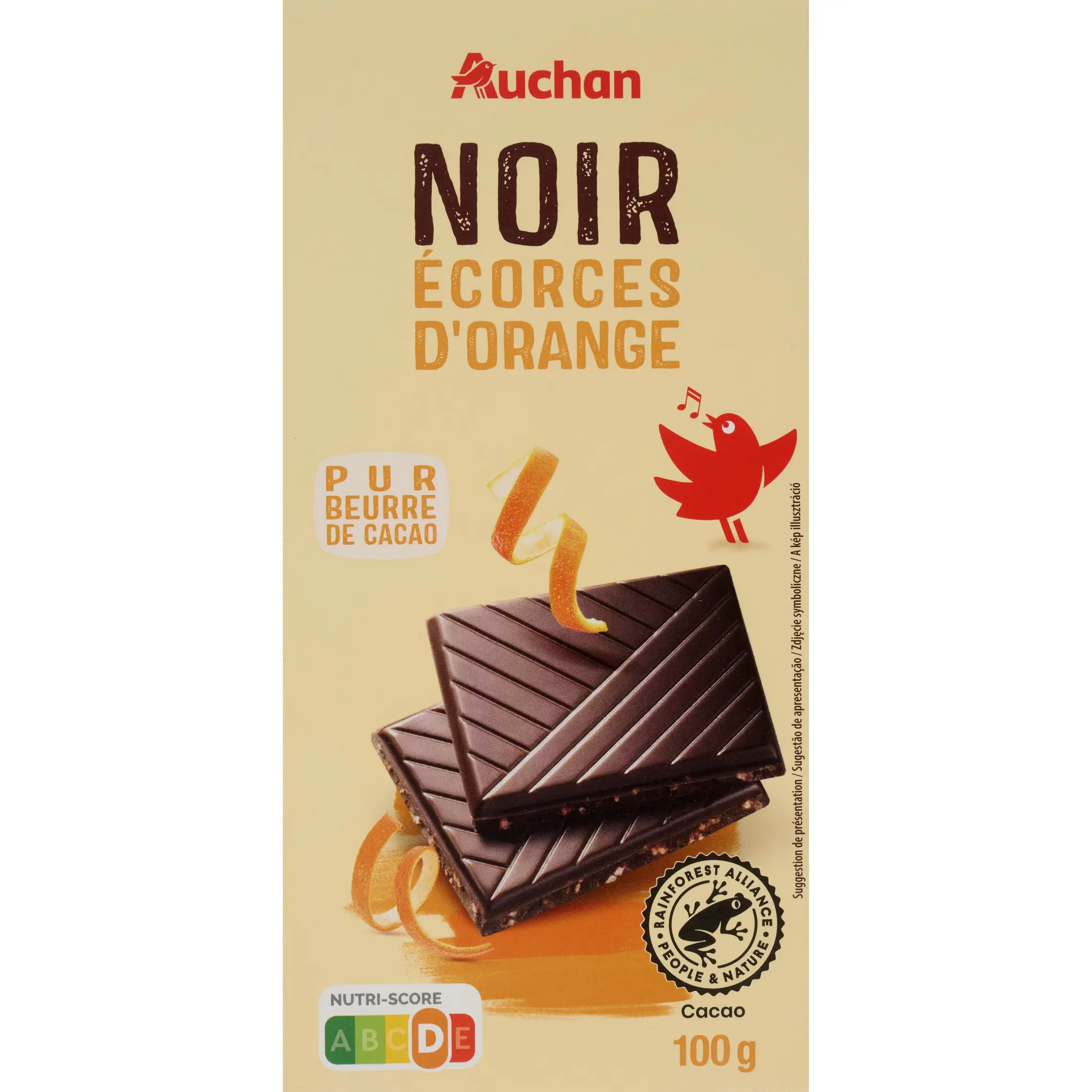 AUCHAN CULTIVONS LE BON Tablette de chocolat noir 70% écorces d'orange
