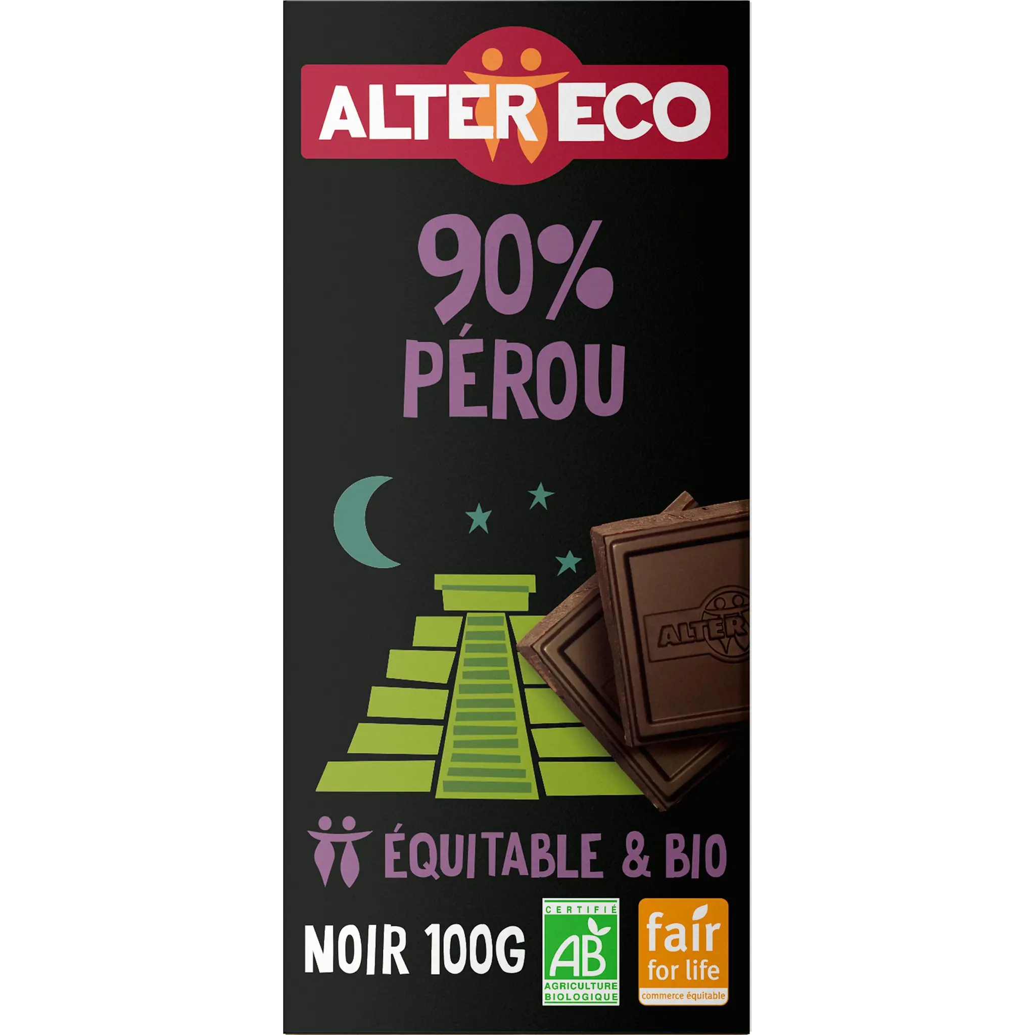 ALTER ECO Tablette de chocolat noir bio et équitable du Pérou 90% cacao