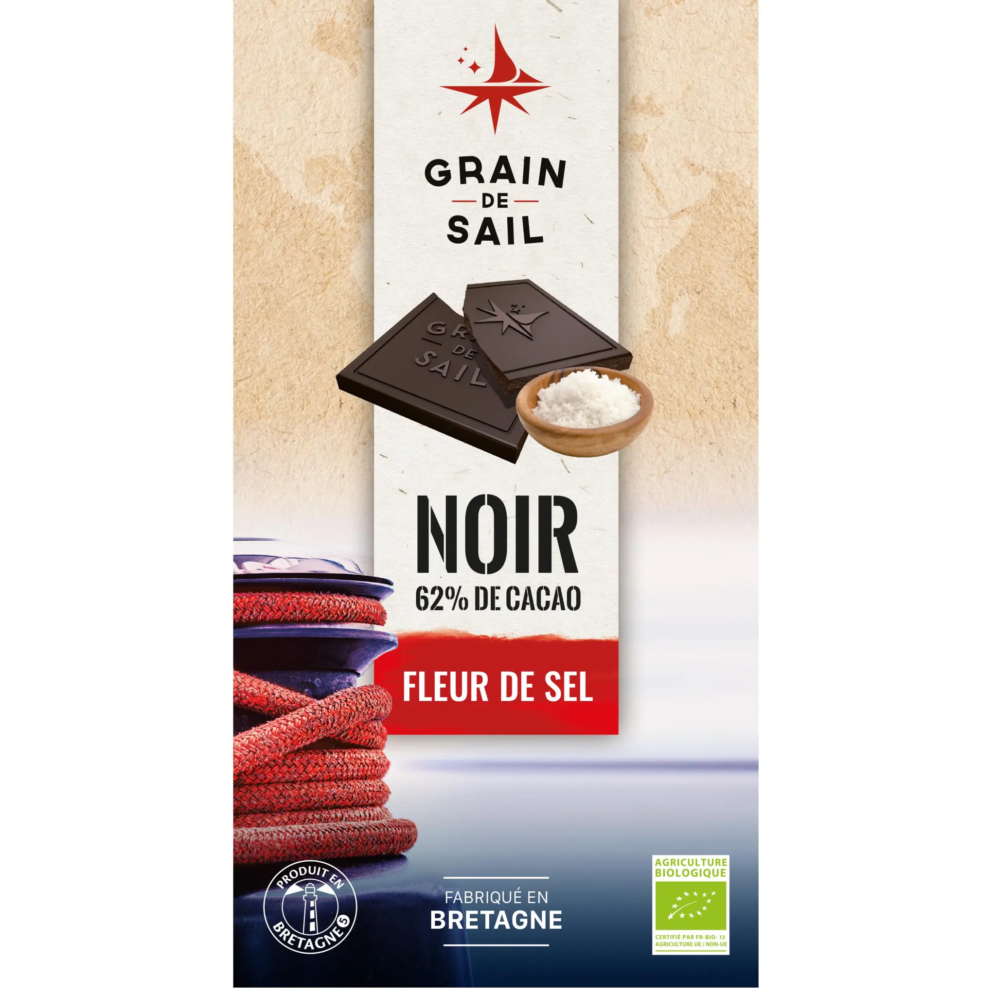 GRAIN DE SAIL Tablette de chocolat noir bio à la fleur de sel 62% cacao