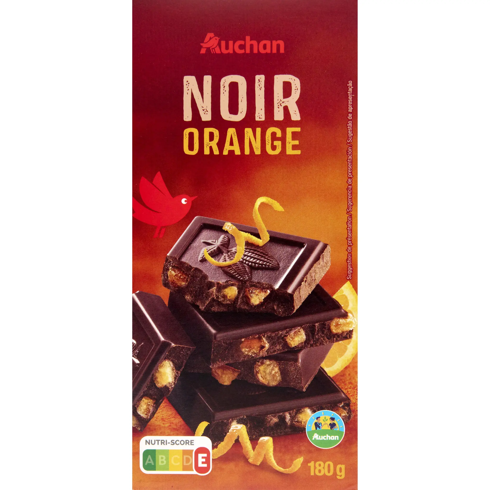 AUCHAN CULTIVONS LE BON Tablette de chocolat noir et écorce d'orange confite