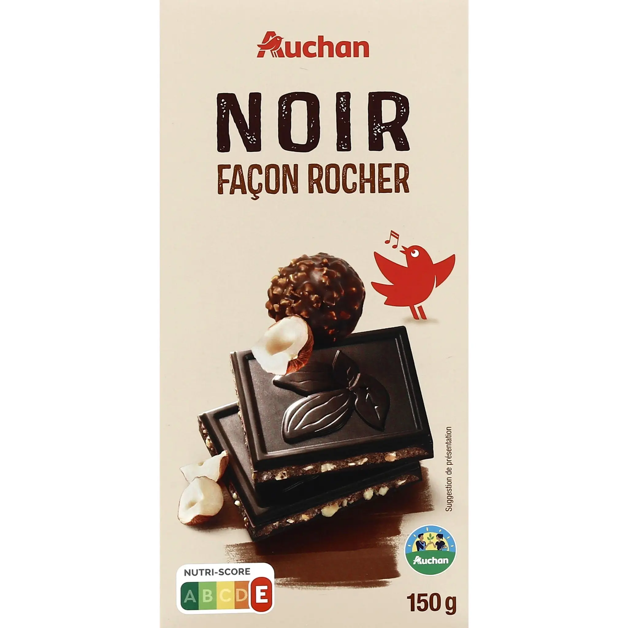 AUCHAN CULTIVONS LE BON Tablette de chocolat noir façon rocher