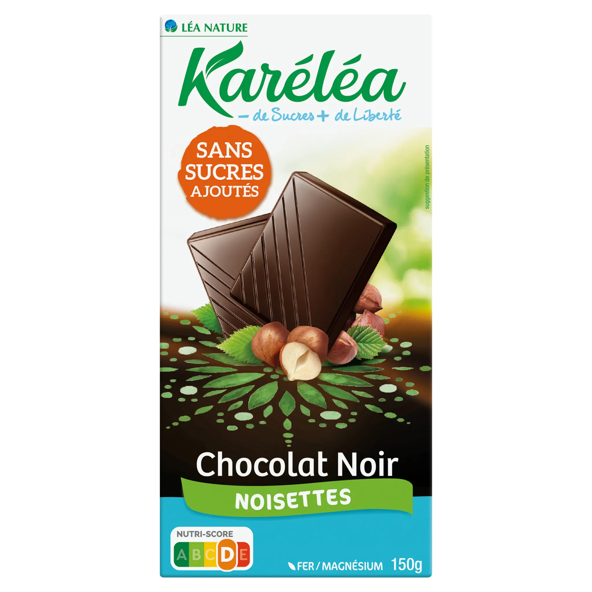 KARELEA Tablette de chocolat noir noisettes sans sucres ajoutés