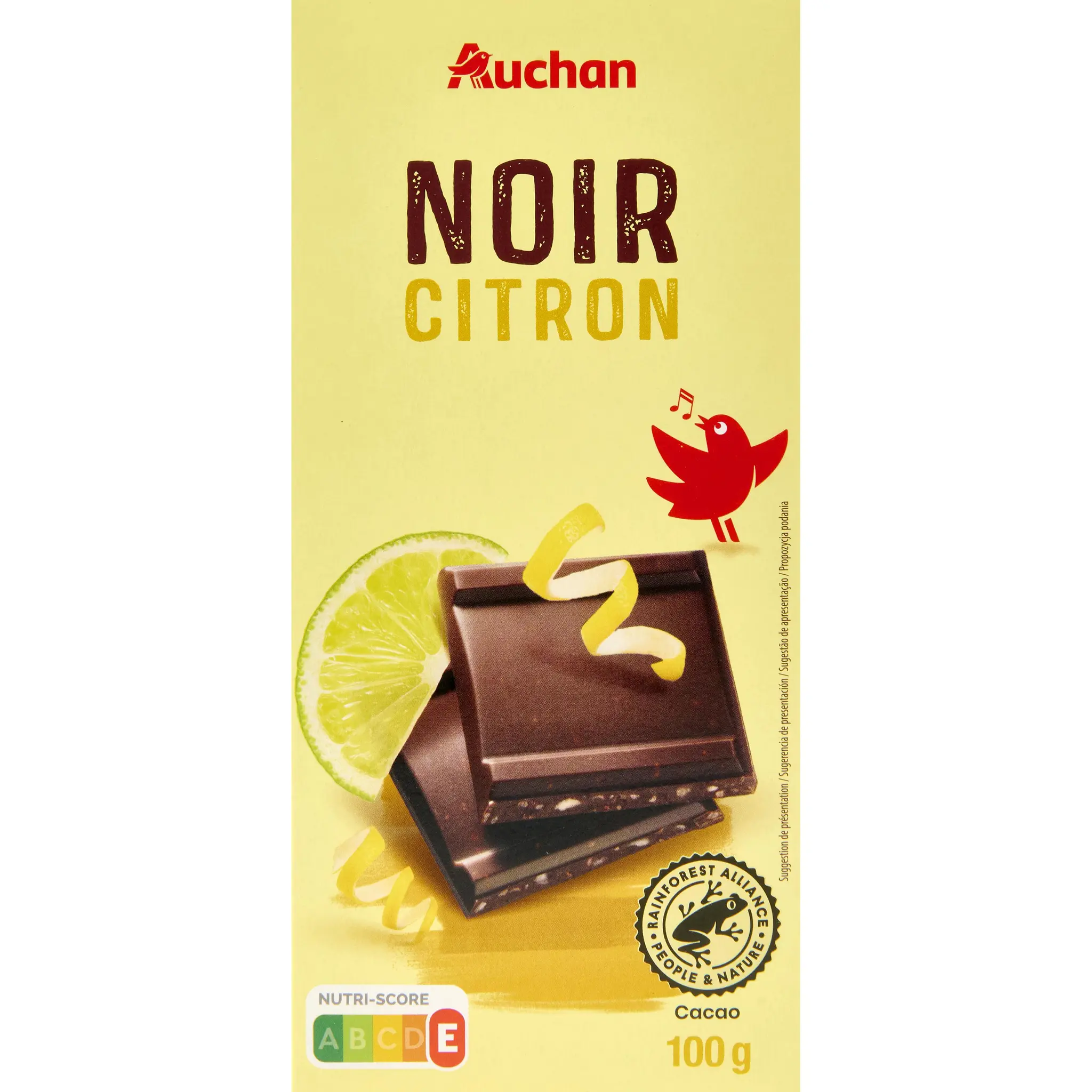AUCHAN Tablette de chocolat noir au citron