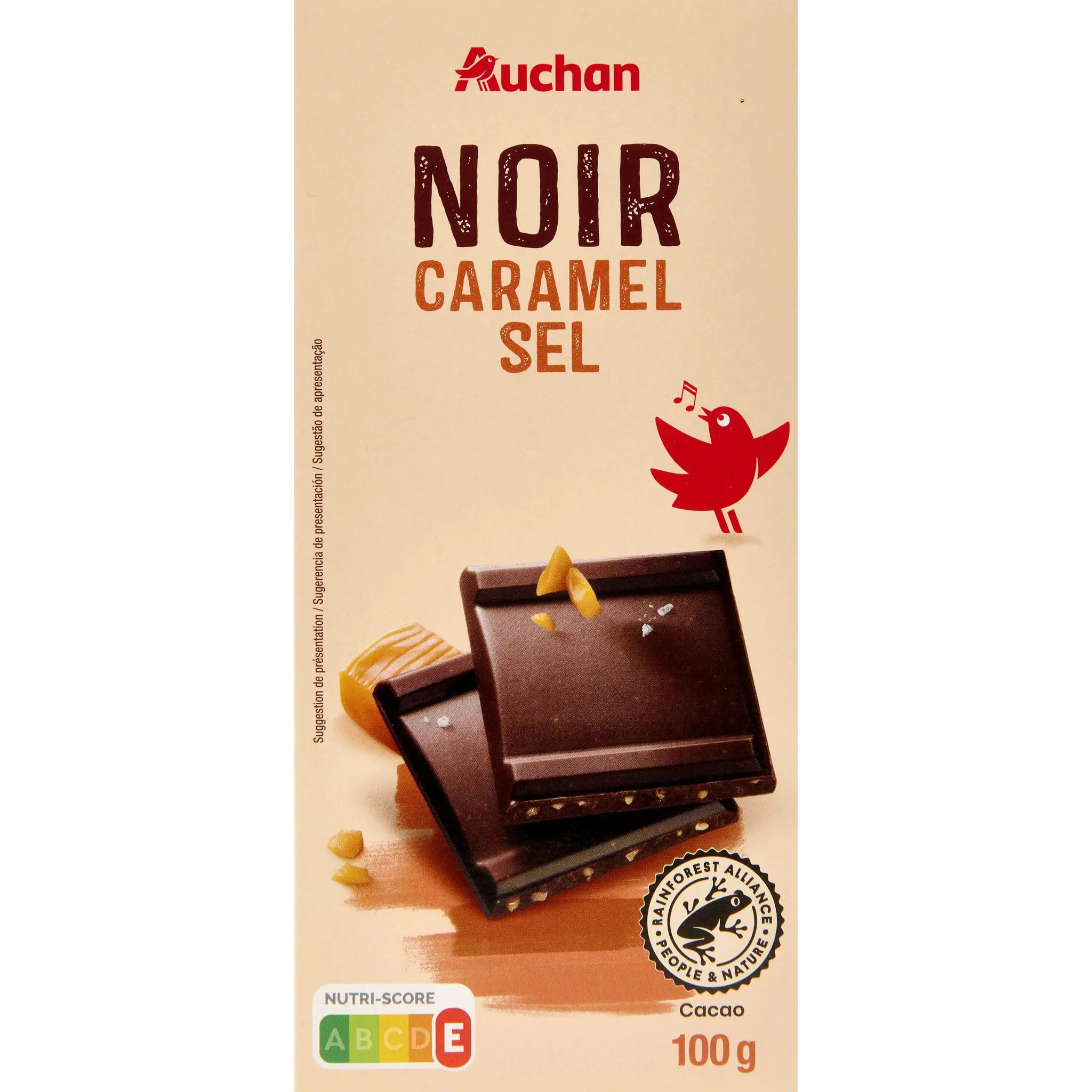 AUCHAN Tablette de chocolat noir caramel et sel marin