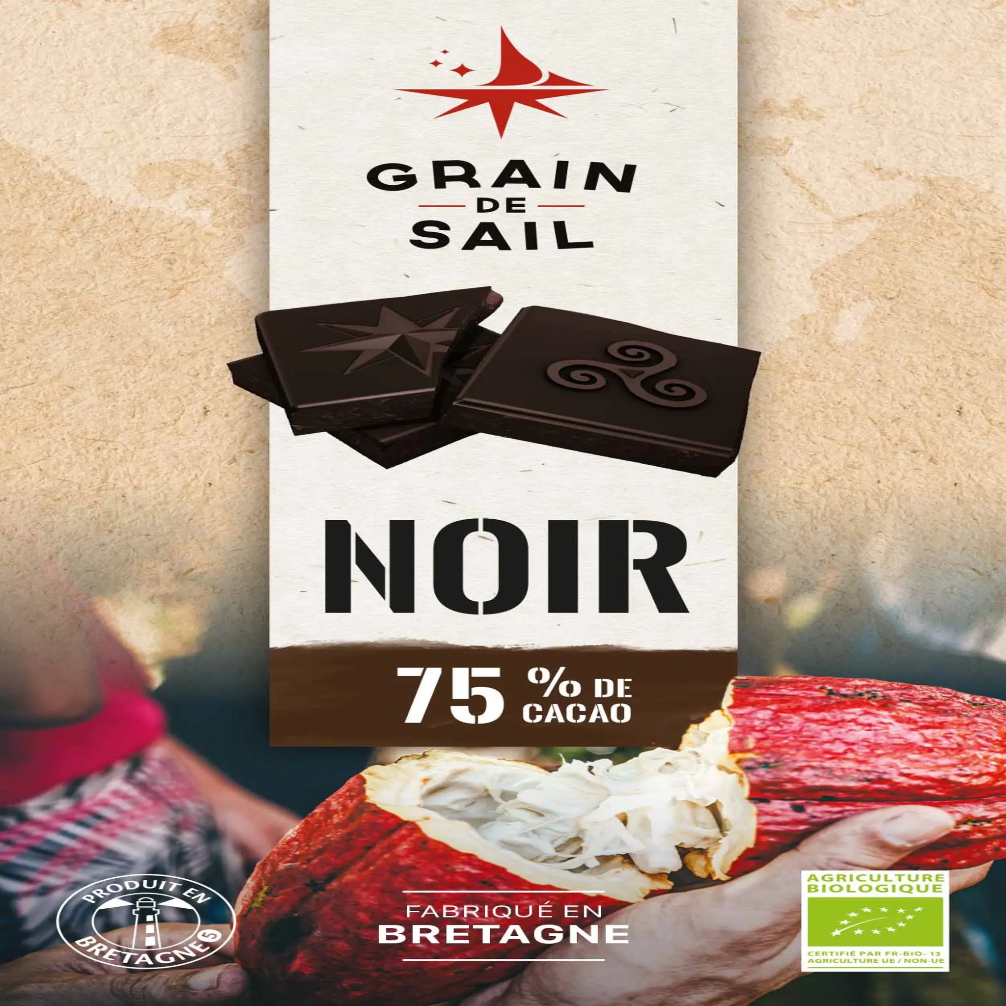 GRAIN DE SAIL Tablette de chocolat noir bio 75% cacao