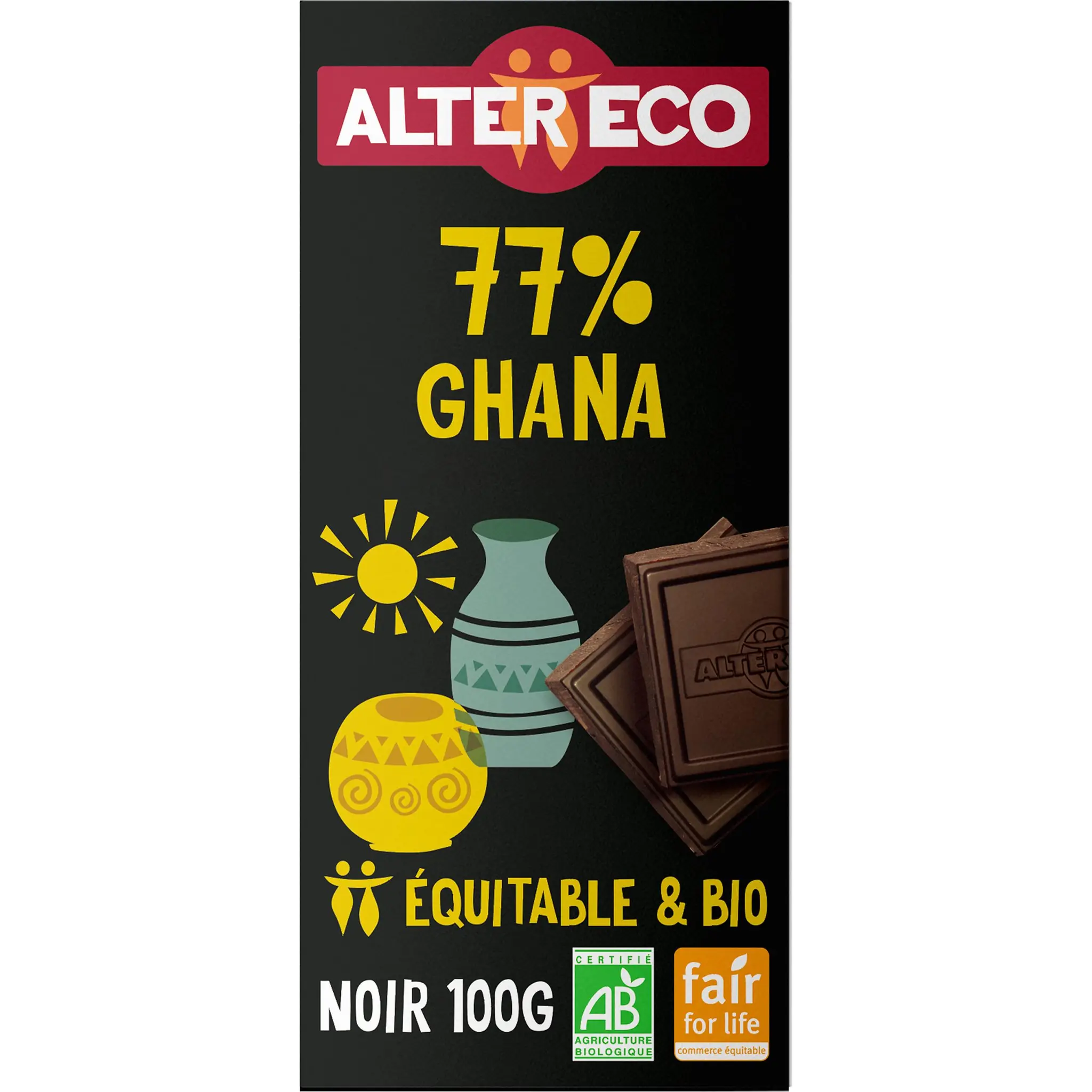 ALTER ECO Tablette de chocolat noir bio Ghana 77% cacao
