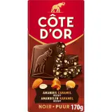 COTE D'OR Tablette de chocolat noir aux morceaux d'amandes caramel et biscuit