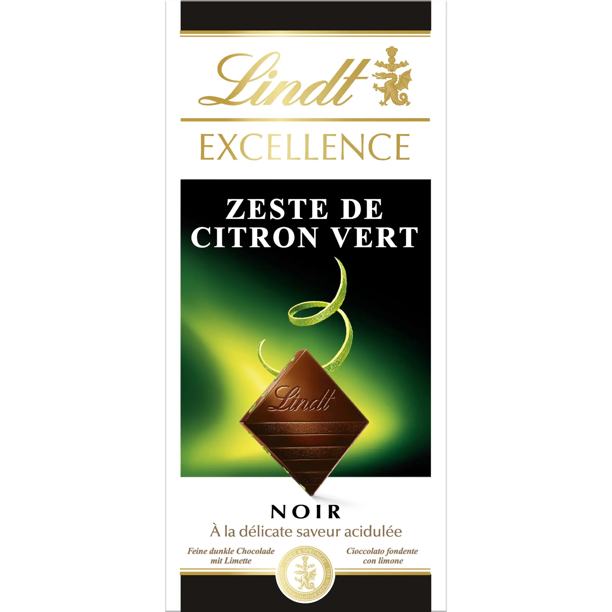 LINDT Excellence Tablette de chocolat noir dégustation zeste de citron vert