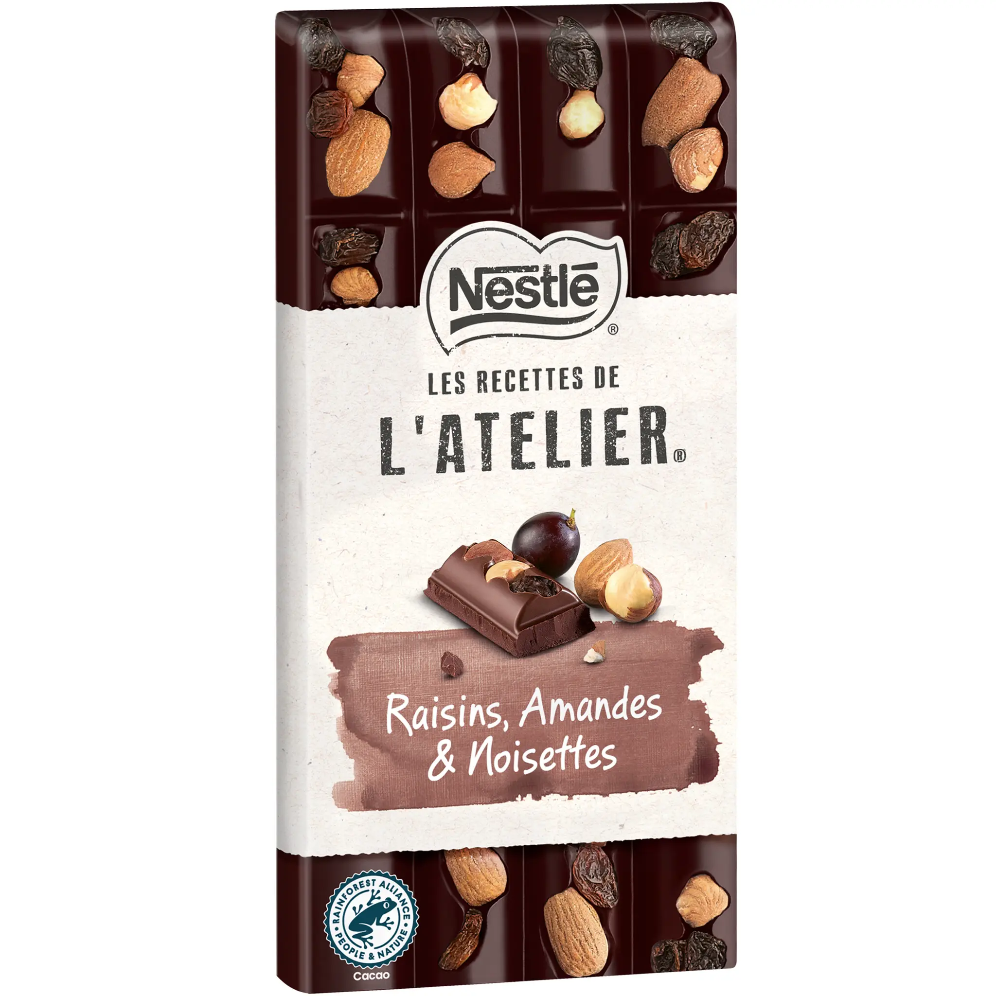 NESTLE Les Recettes de l'Atelier Tablette de chocolat noir raisins amandes et noisettes