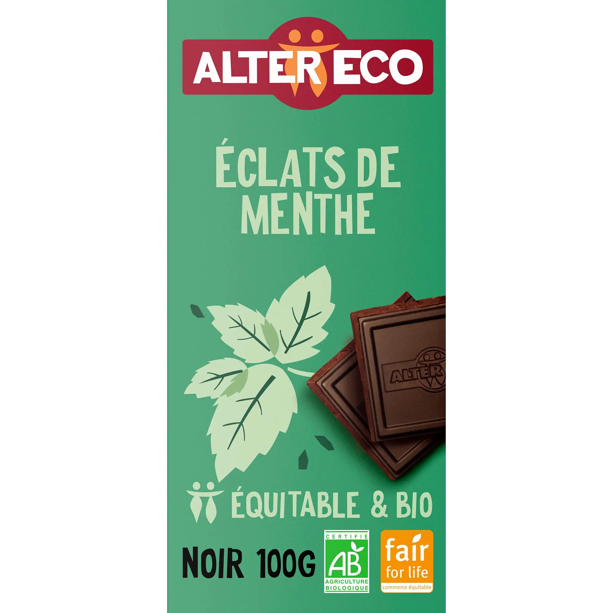 ALTER ECO Tablette de chocolat noir et éclats de menthe bio et équitable du Pérou