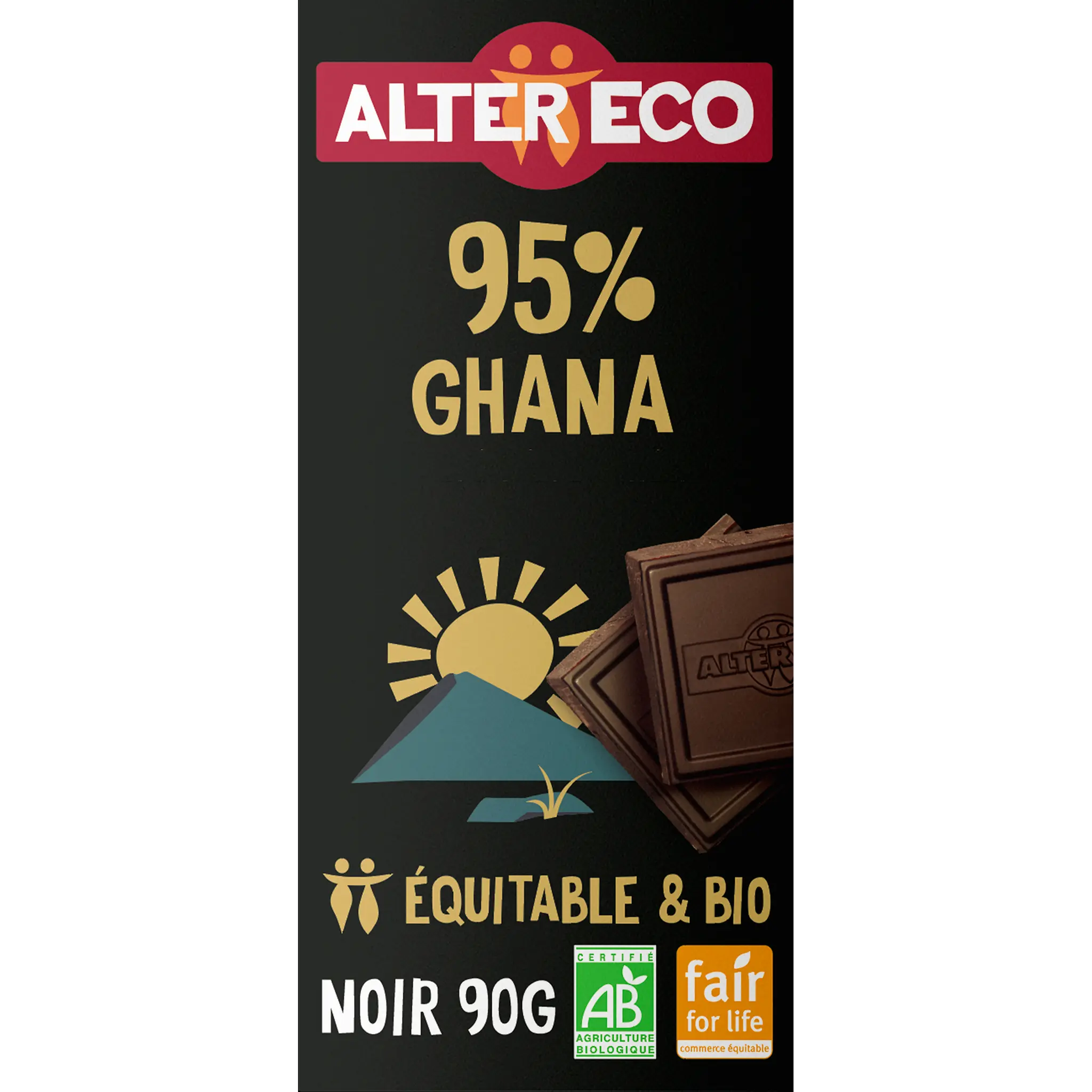ALTER ECO Tablette de chocolat noir bio et équitable Ghana 95% cacao