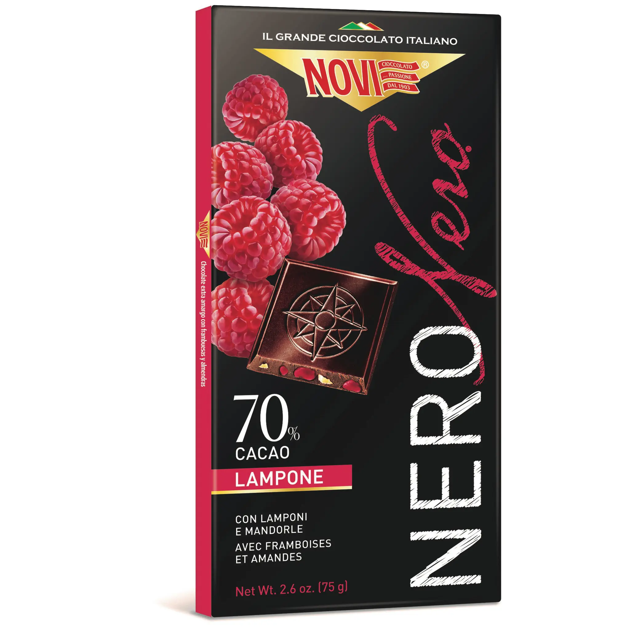 NOVI Tablette de chocolat noir dégustation framboise et amande
