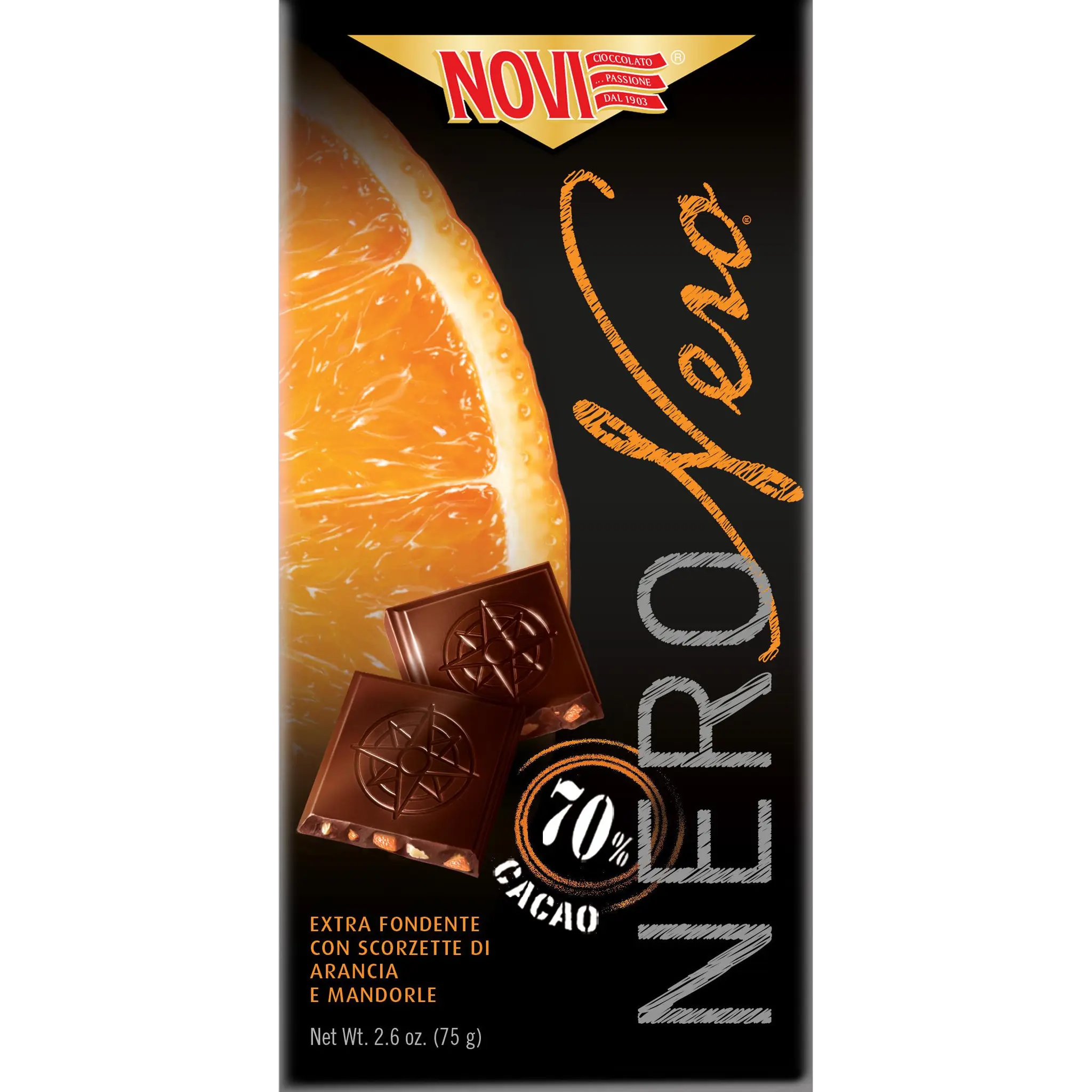 NOVI Tablette de chocolat noir 70% avec écorces d'orange