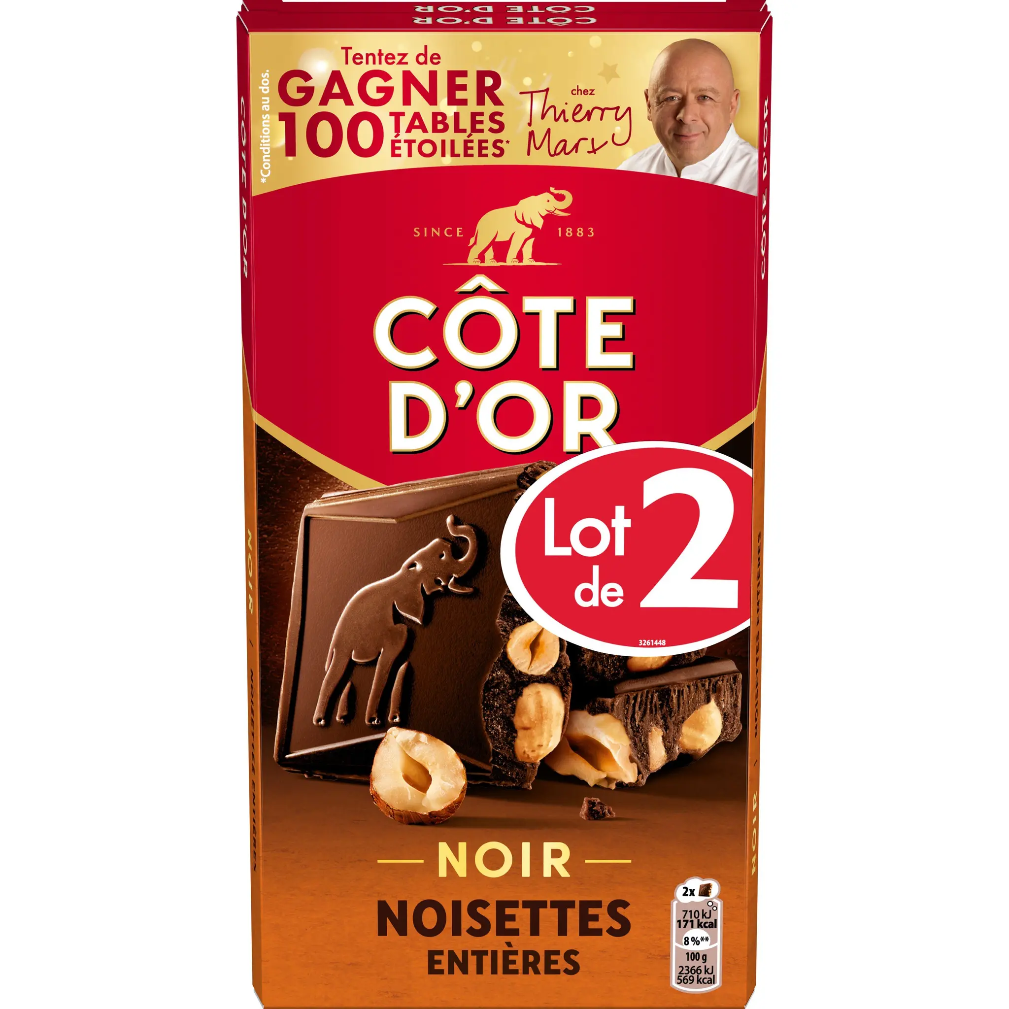 COTE D'OR Tablette de chocolat noir aux noisettes entières