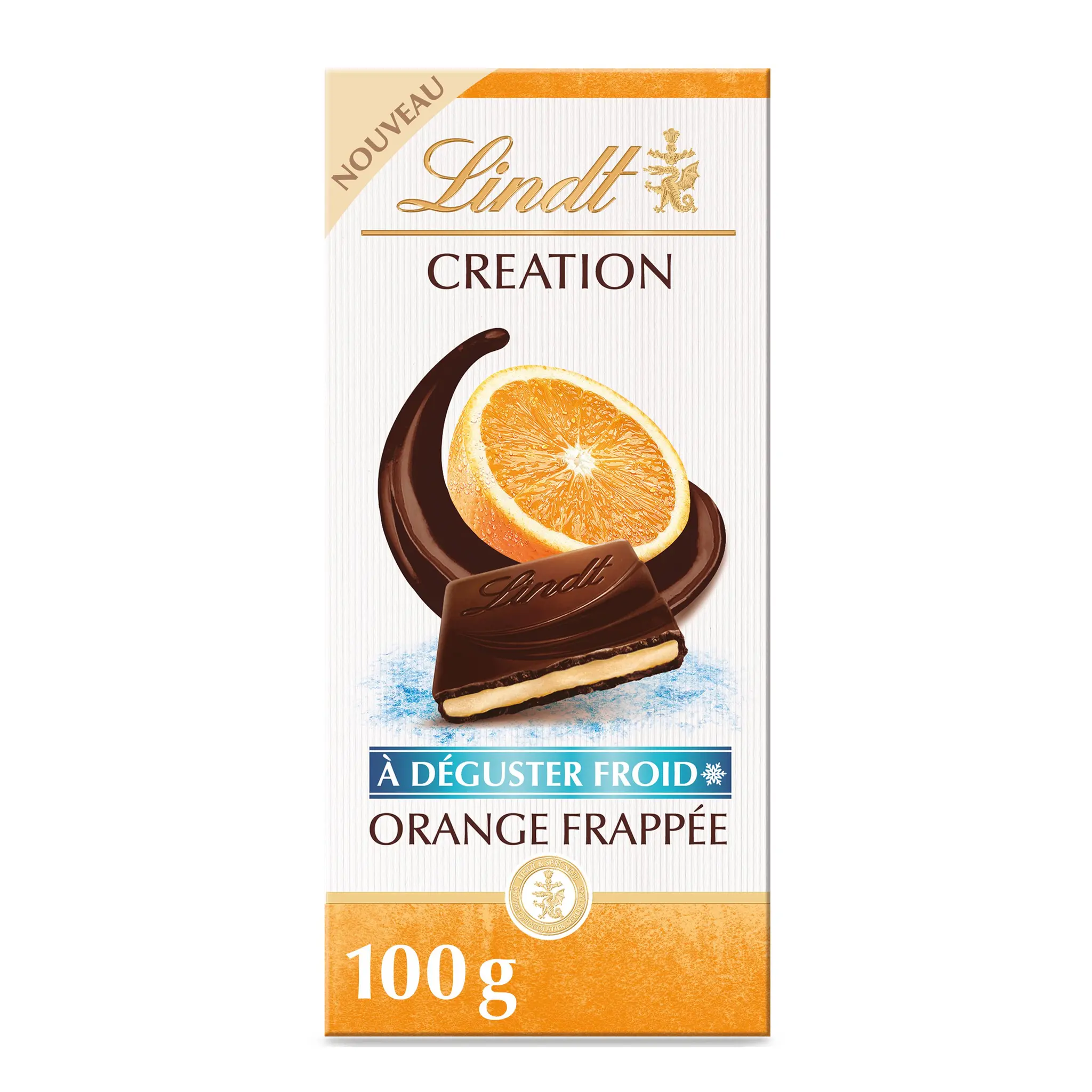 LINDT Tablette de chocolat noir fourrée d'une ganache à l'orange