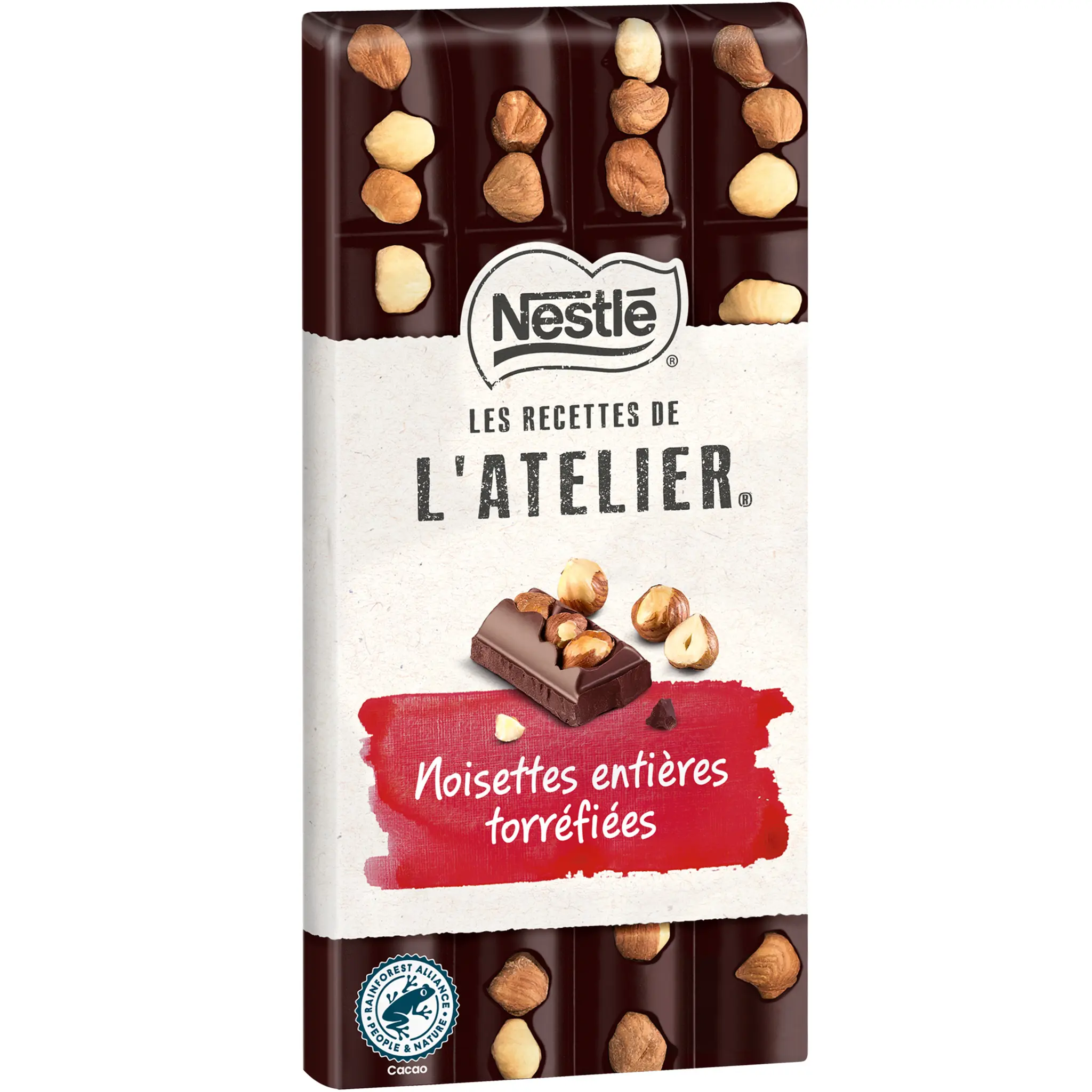 NESTLE Les Recettes de l'Atelier Tablette de chocolat noir avec noisettes entières torréfiées